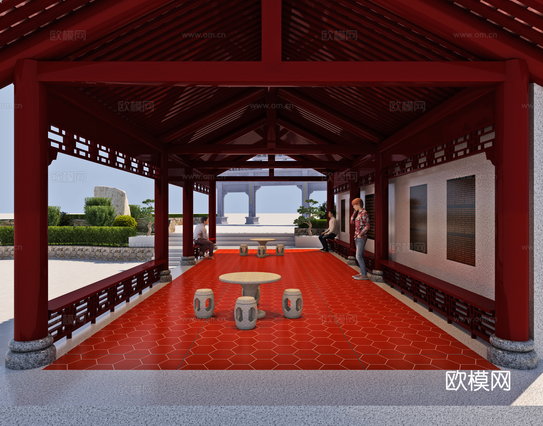 中式长廊 古建长廊 古建筑 中式古建 连廊 游廊 廊桥 廊亭3d模型