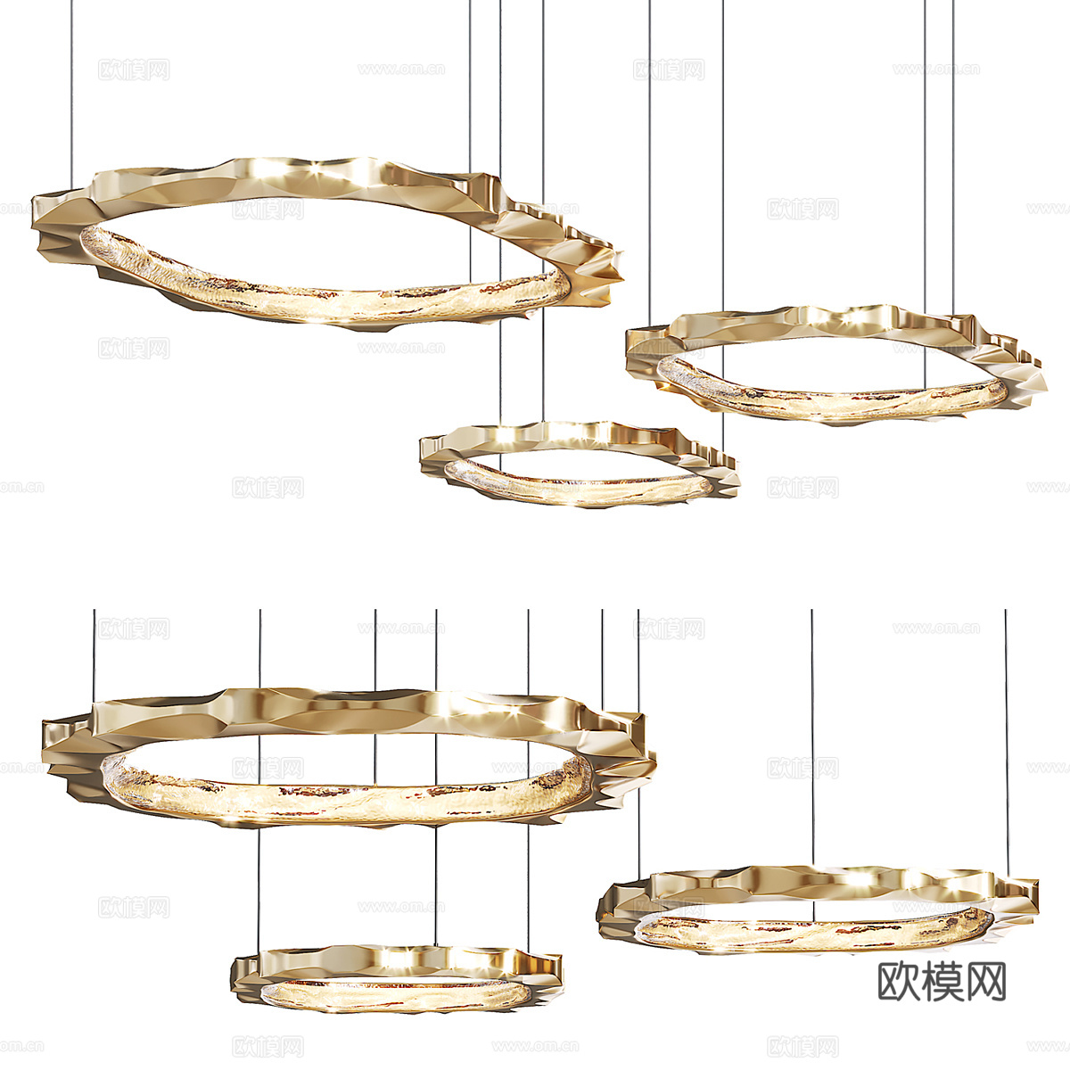 新中式轻奢金属圆形工艺吊灯3d模型