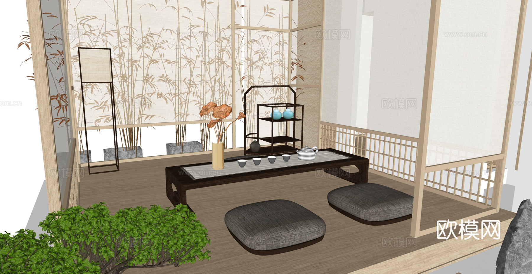 日式榻榻米茶室su模型下载