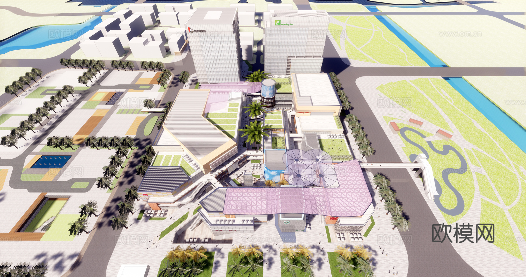 现代商业街su模型下载下载（渲染图7）