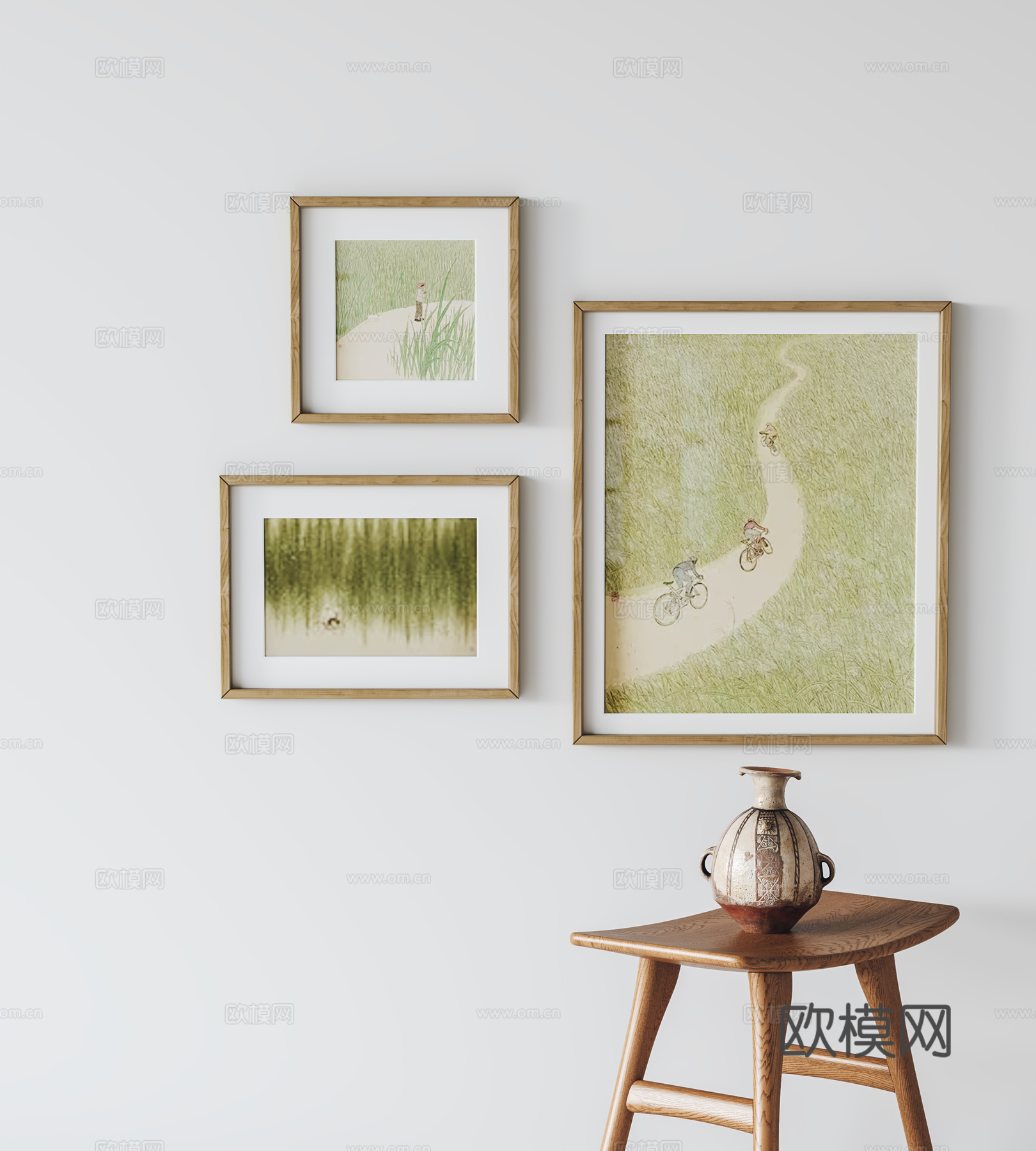 现代挂画 装饰画 凳子3d模型