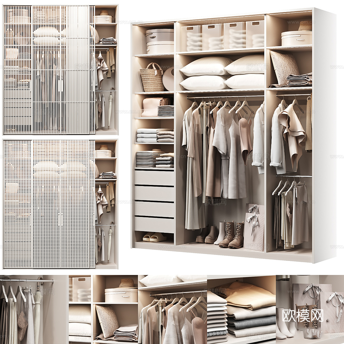 现代奶油风衣柜 服饰鞋帽3d模型