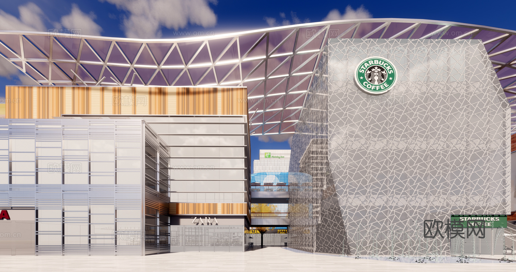 现代商业街su模型下载下载（渲染图2）