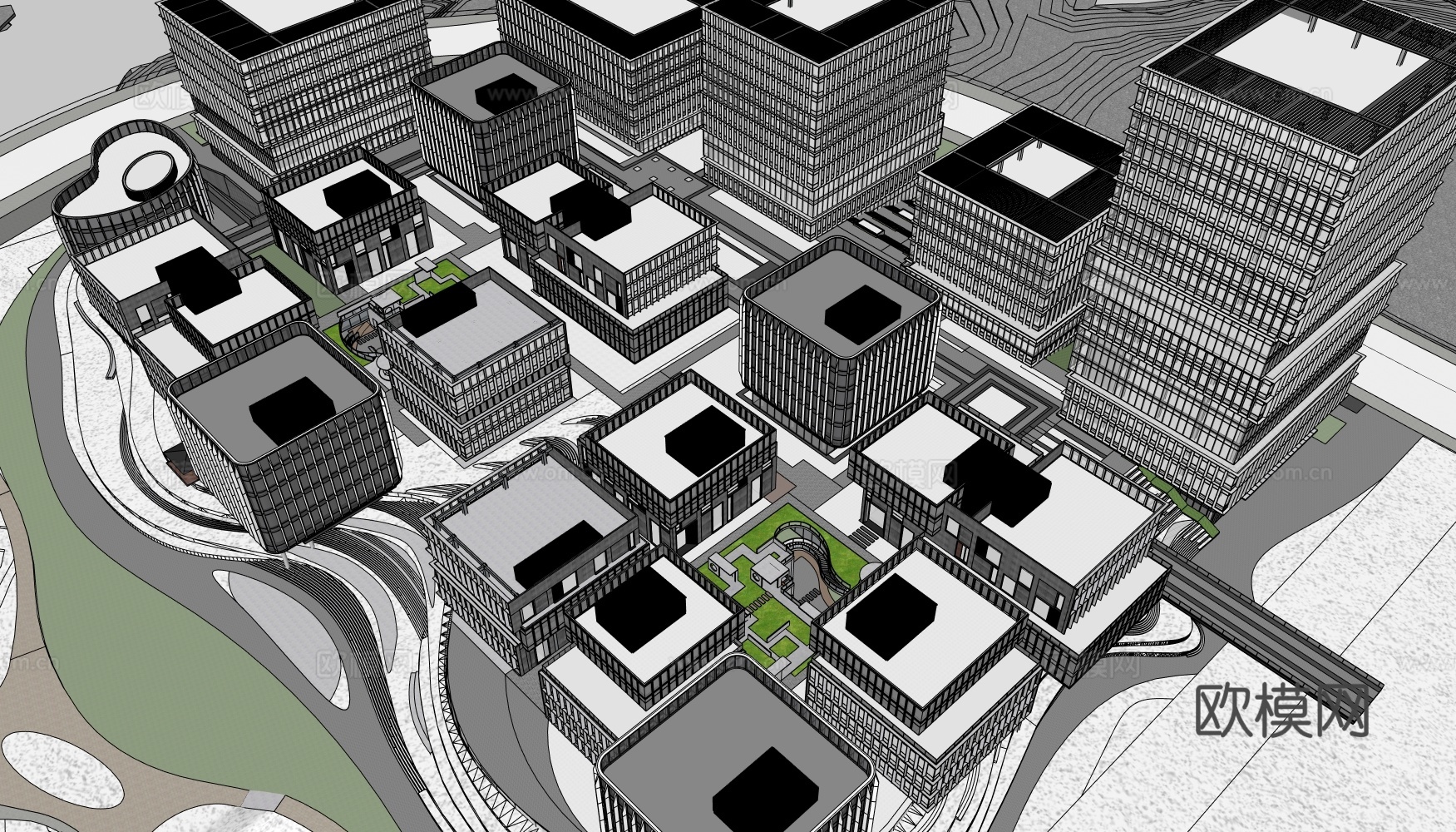 现代产业园 科技园 办公楼 学校 总部办公su模型