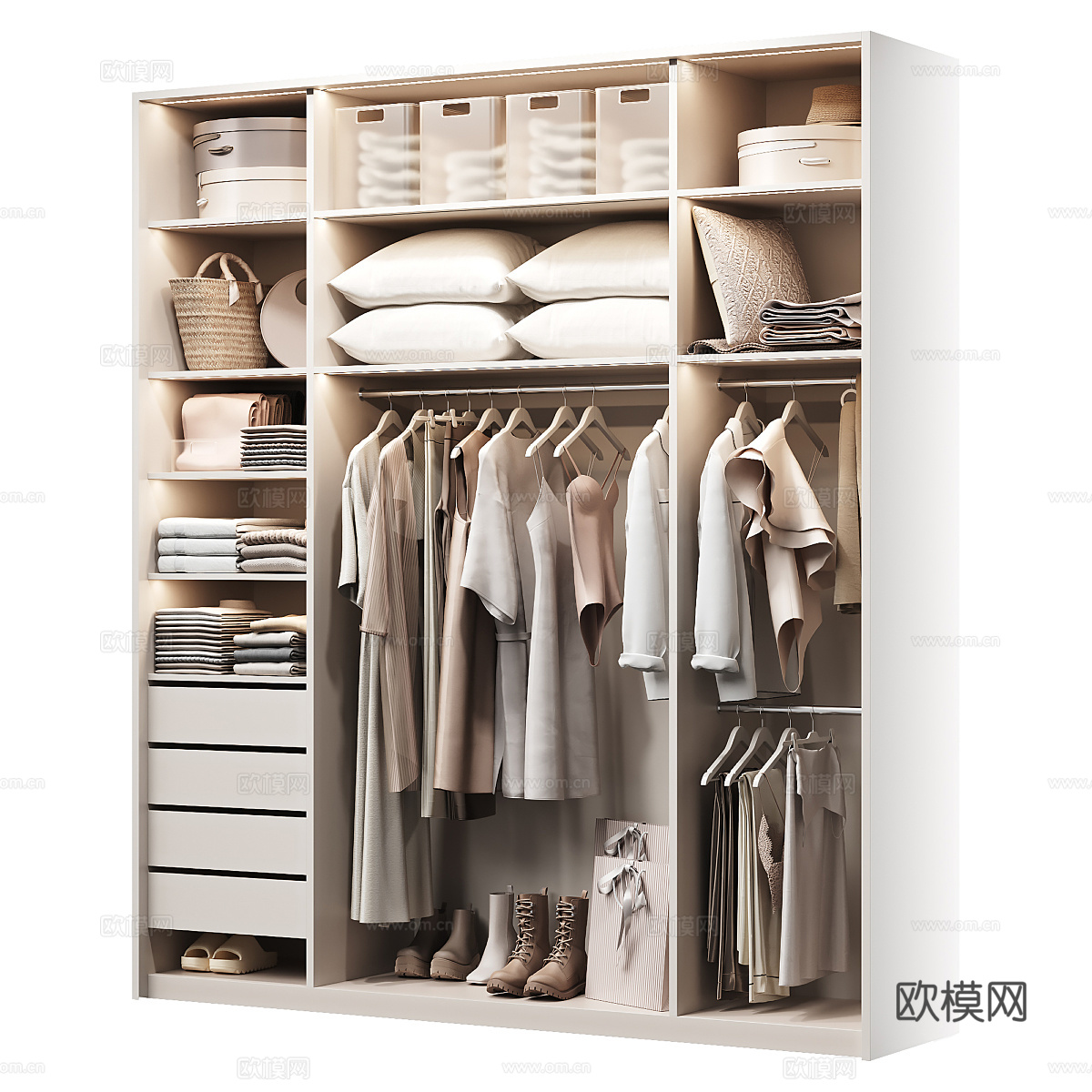 现代奶油风衣柜 服饰鞋帽3d模型