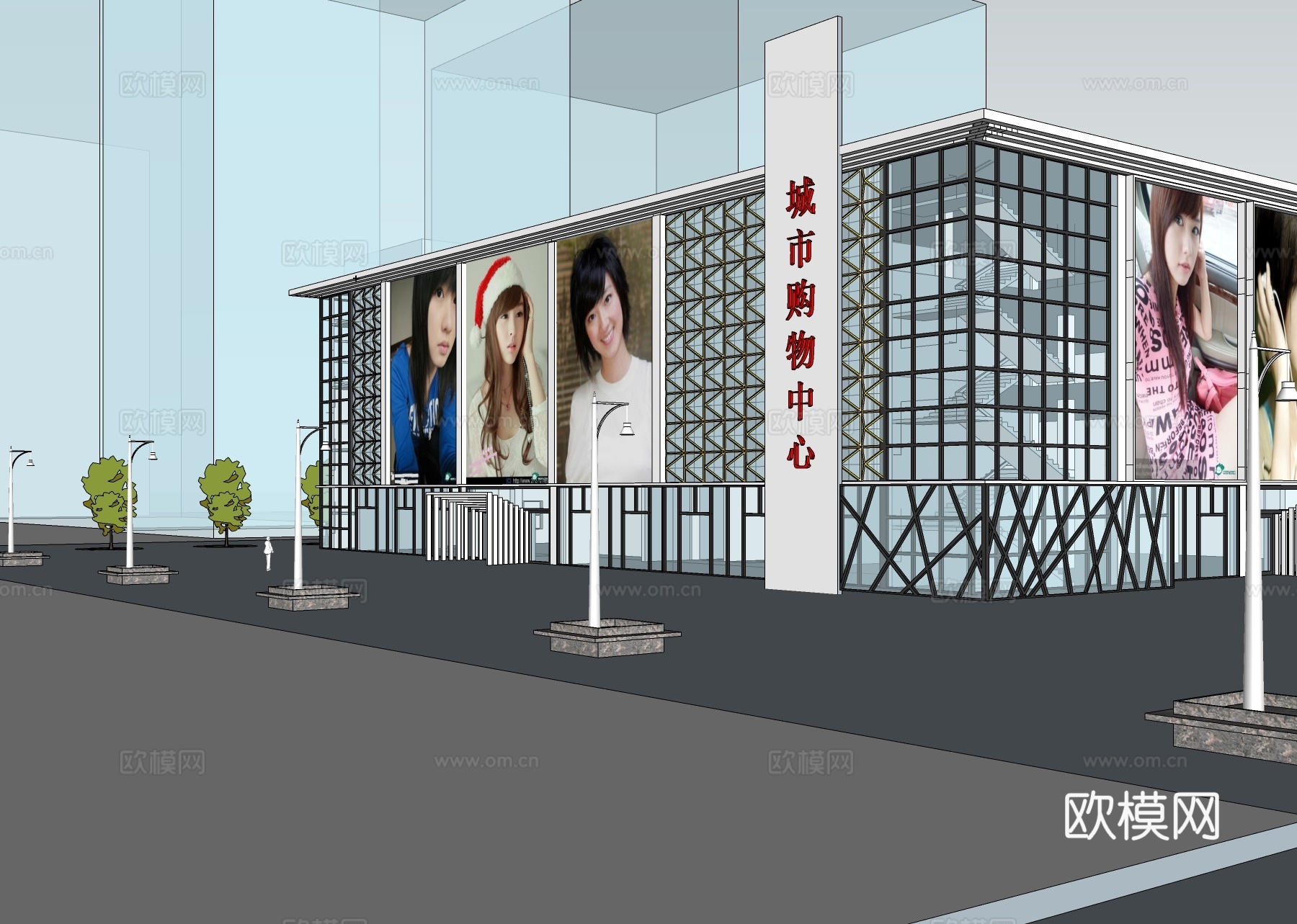 现代沿街商业建筑su模型下载