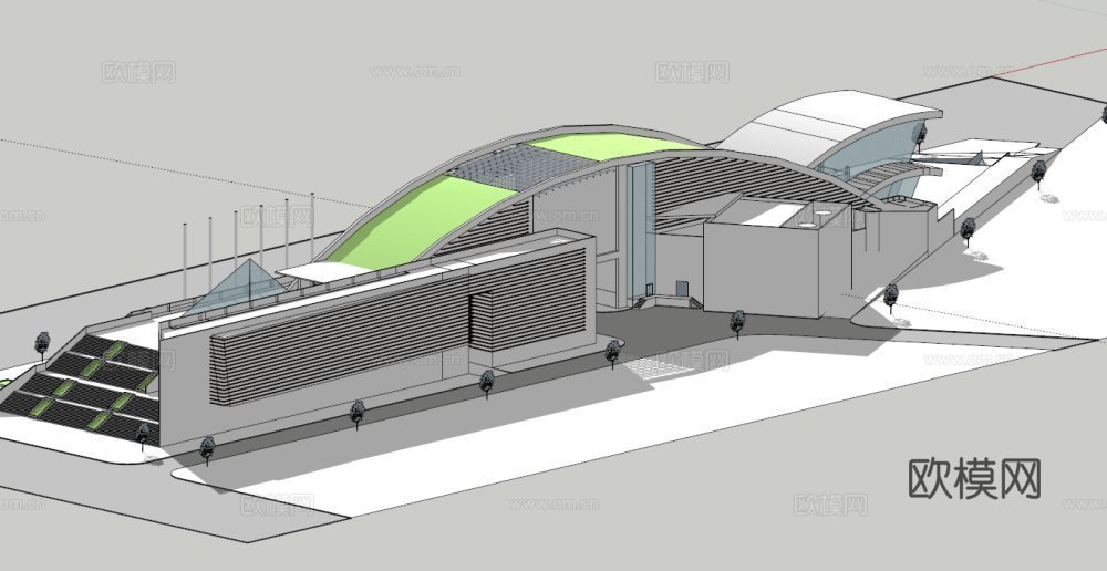 现代展览馆su模型下载