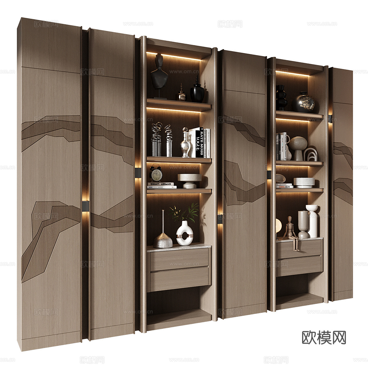 新中式轻奢装饰柜 书柜 装饰架3d模型