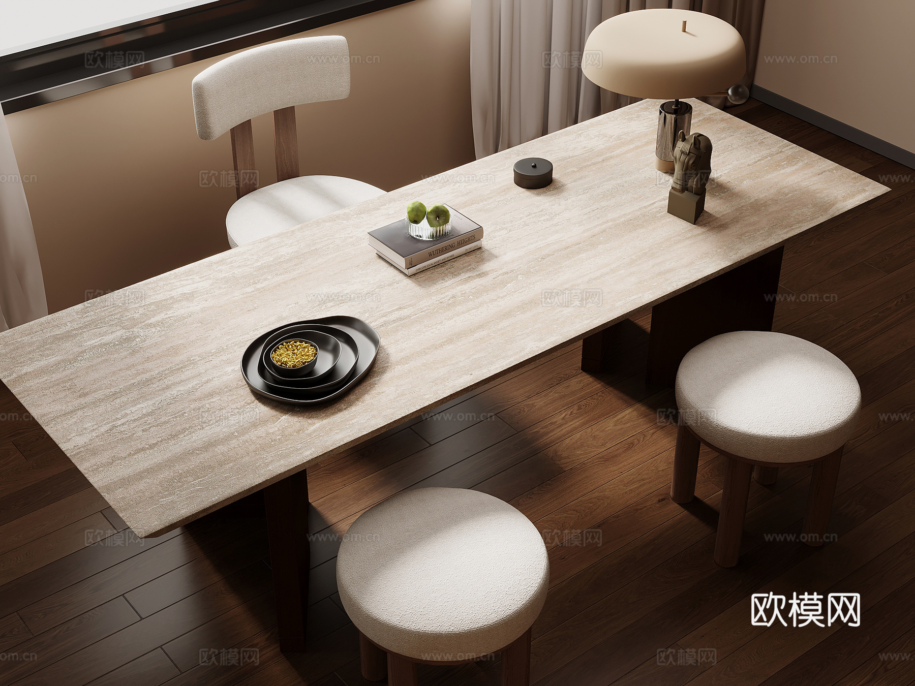 中古风书桌椅 办公桌椅3d模型