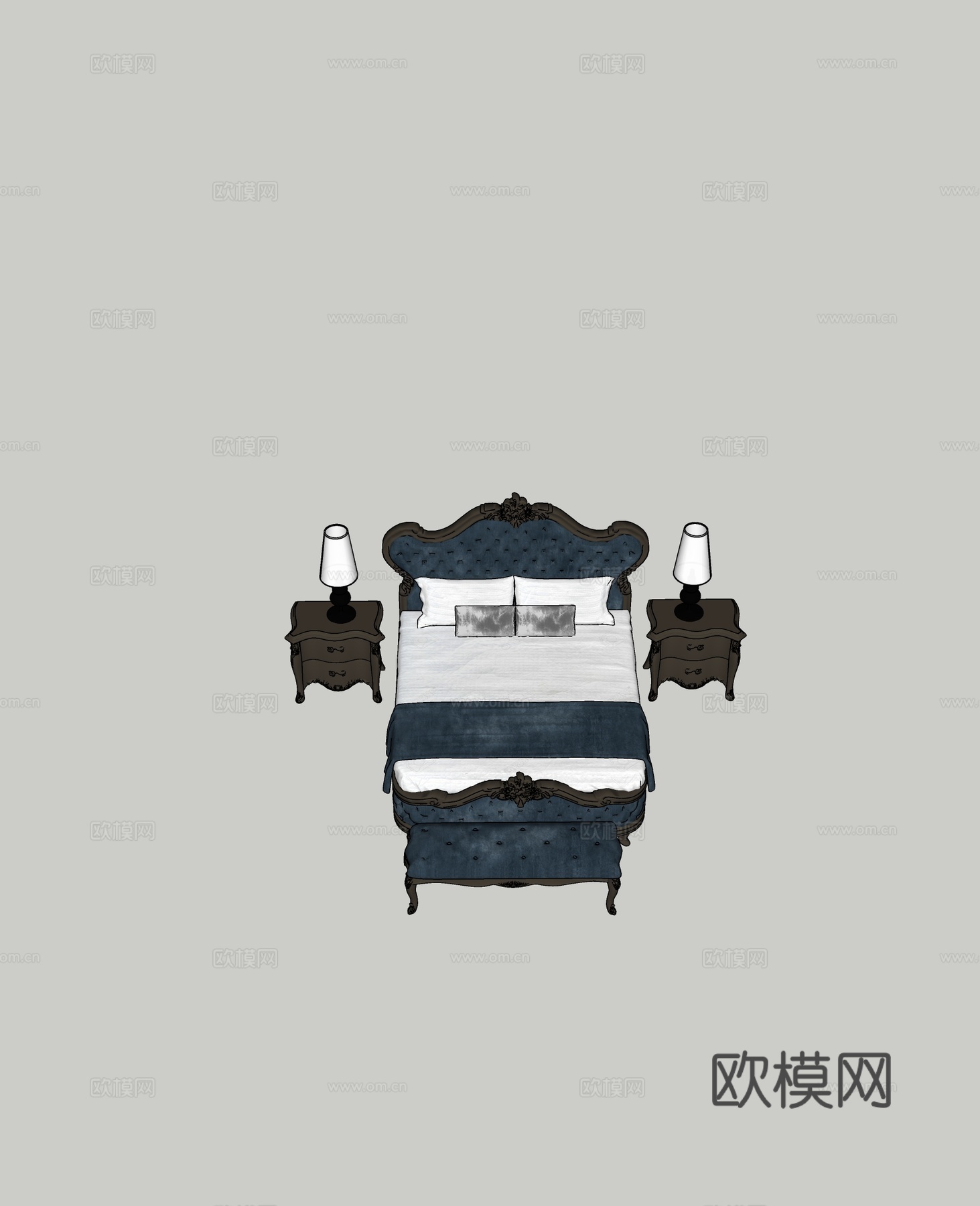 欧式双人床su模型下载