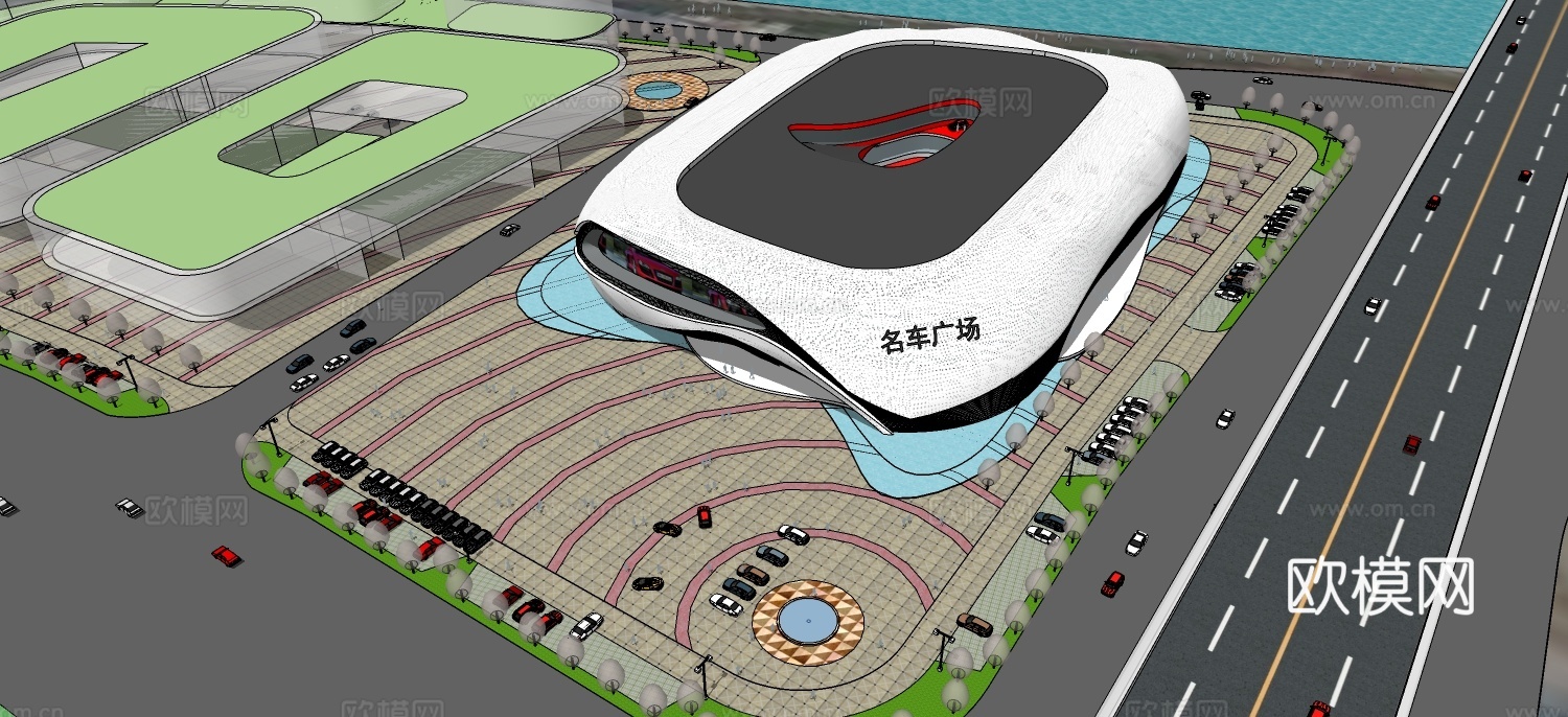 现代展览馆su模型下载
