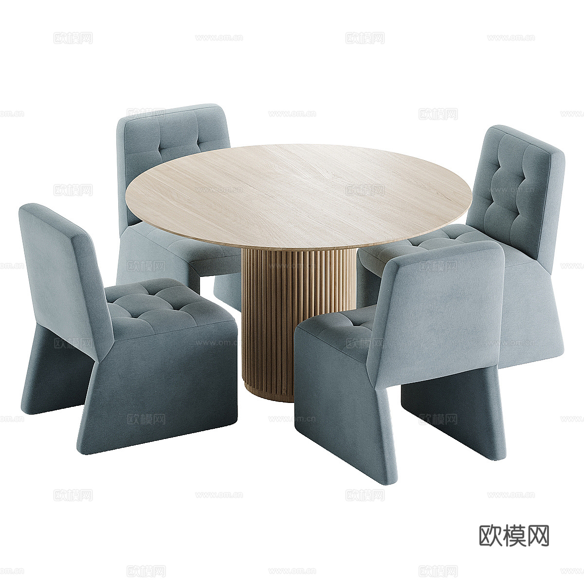 现代奶油风圆餐桌椅组合3d模型