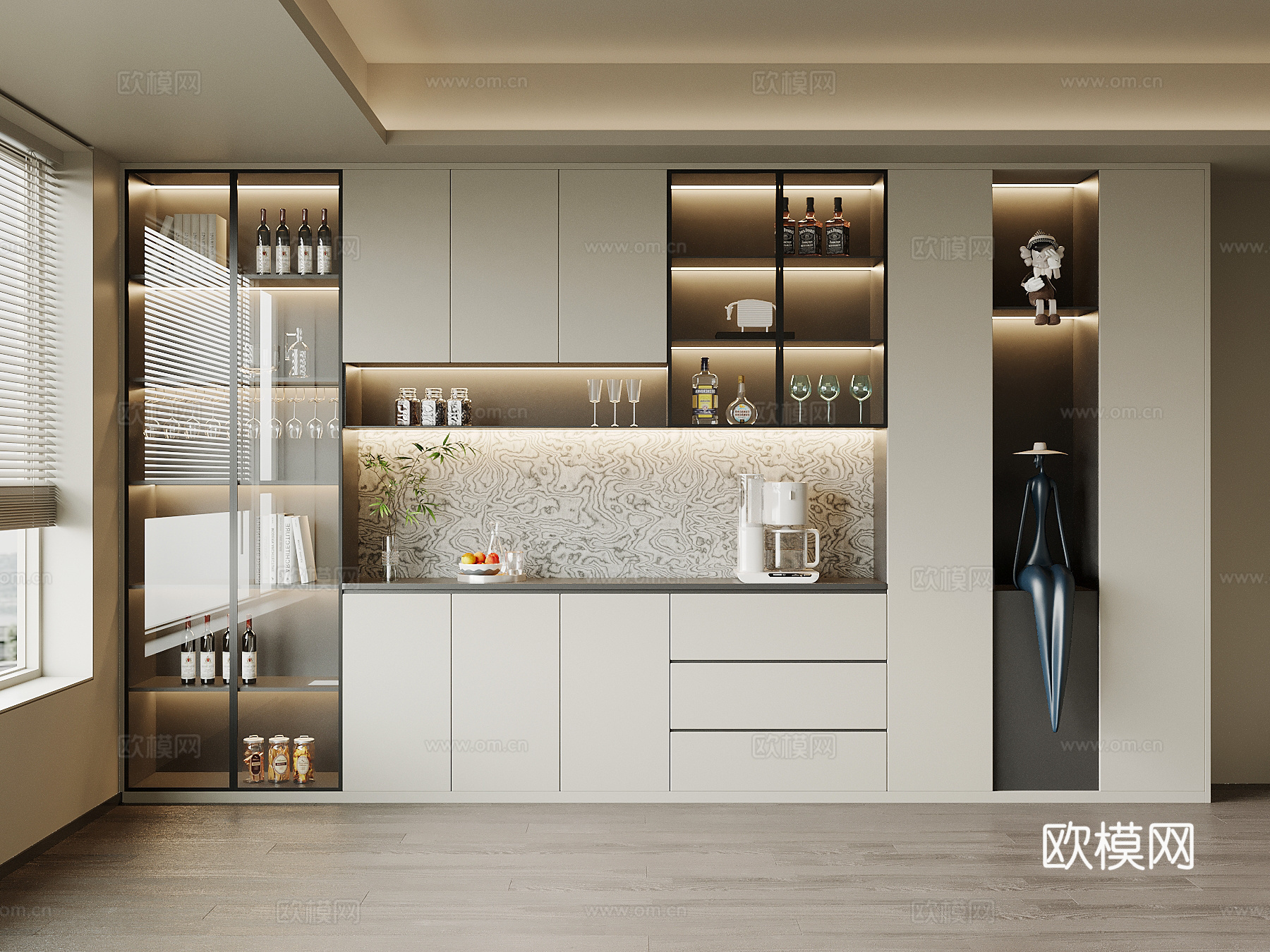 现代意式酒柜 餐边柜3d模型