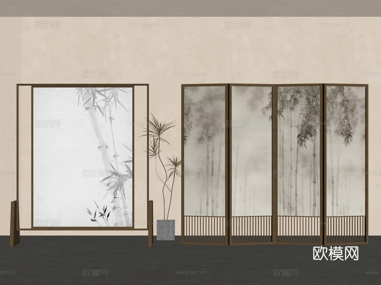 新中式屏风隔断su模型