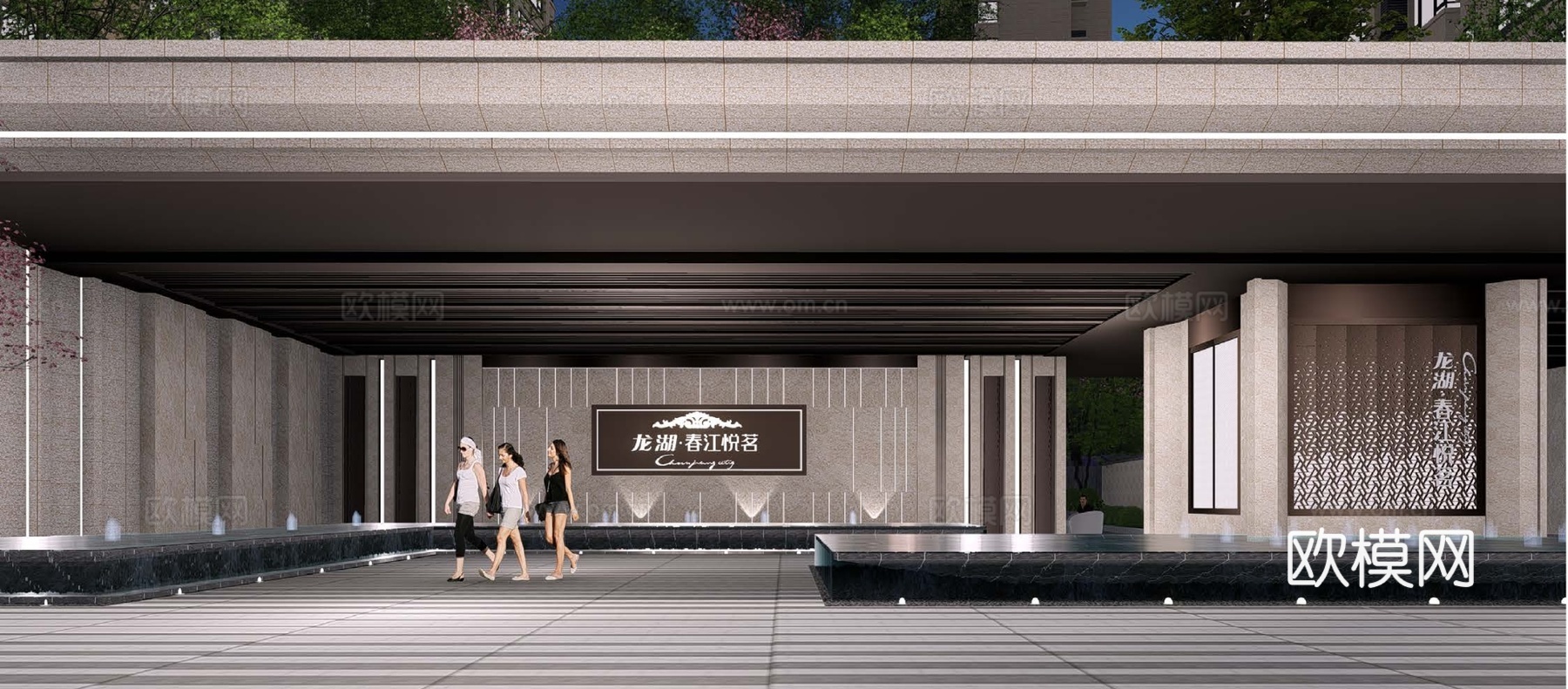 现代住宅小区大门入口su模型下载