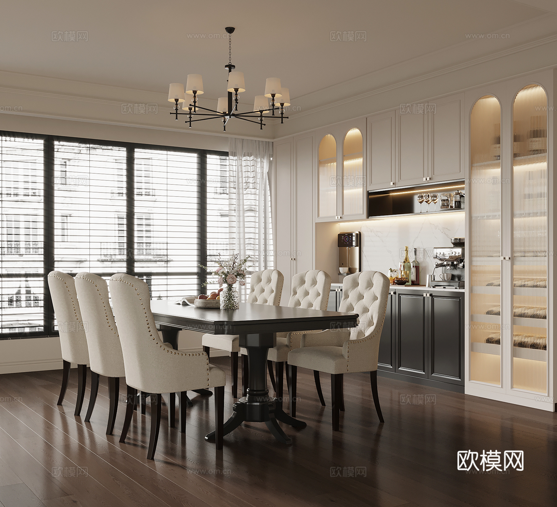 法式餐厅 酒柜 餐桌椅3d模型