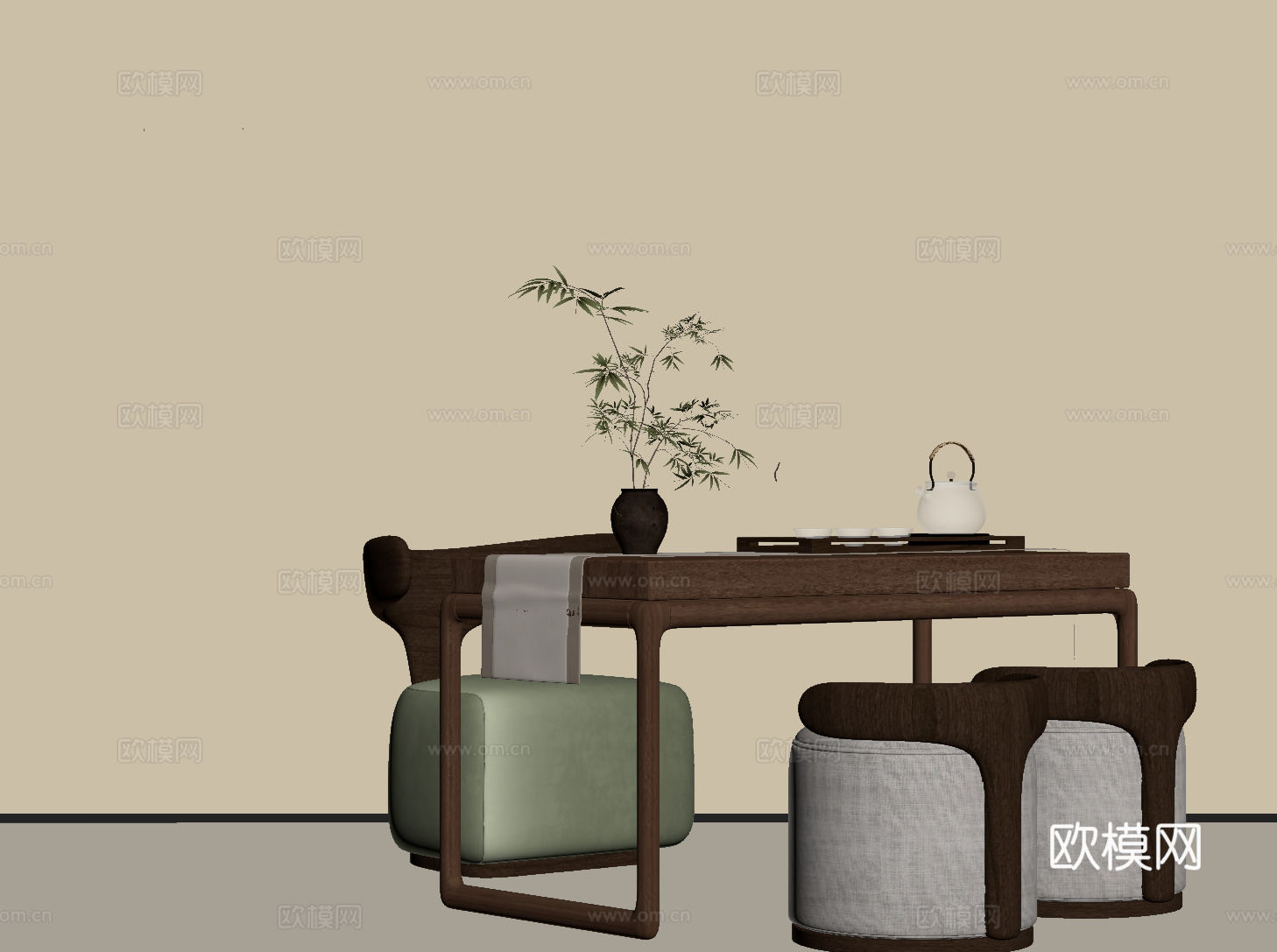 中古风小茶台 茶桌椅su模型