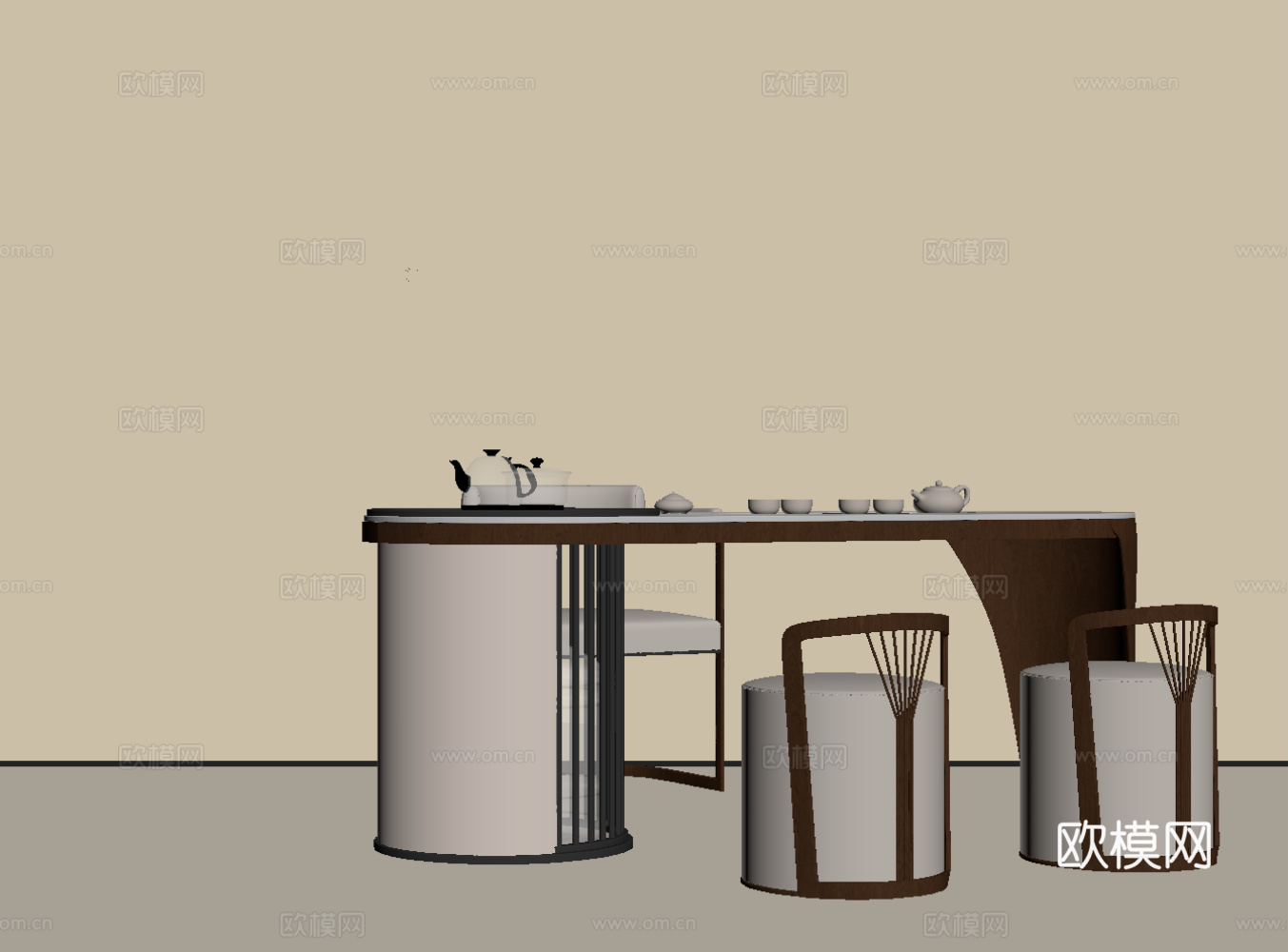 现代小茶台 茶桌椅su模型