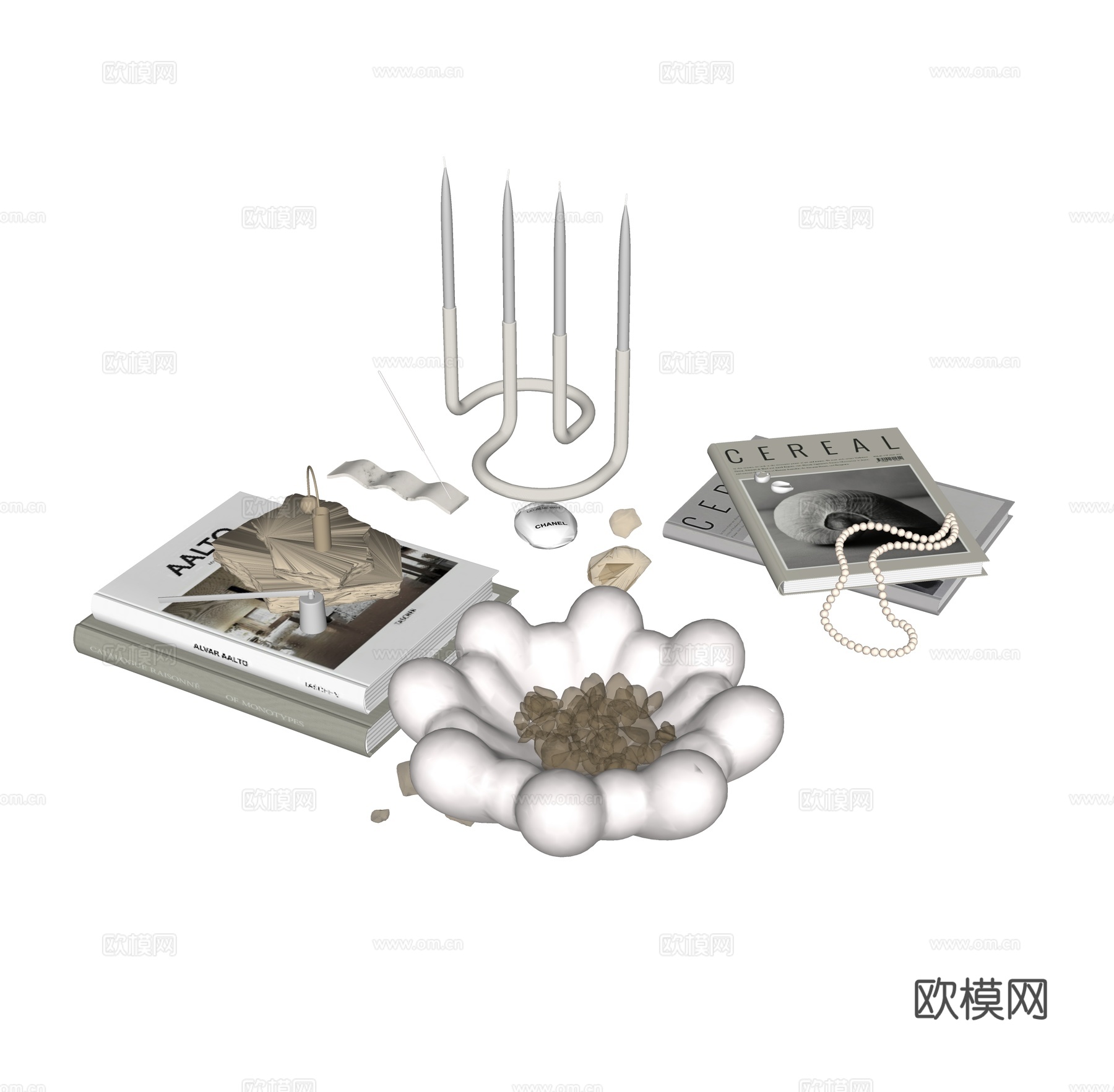 现代桌面饰品摆件组合su模型