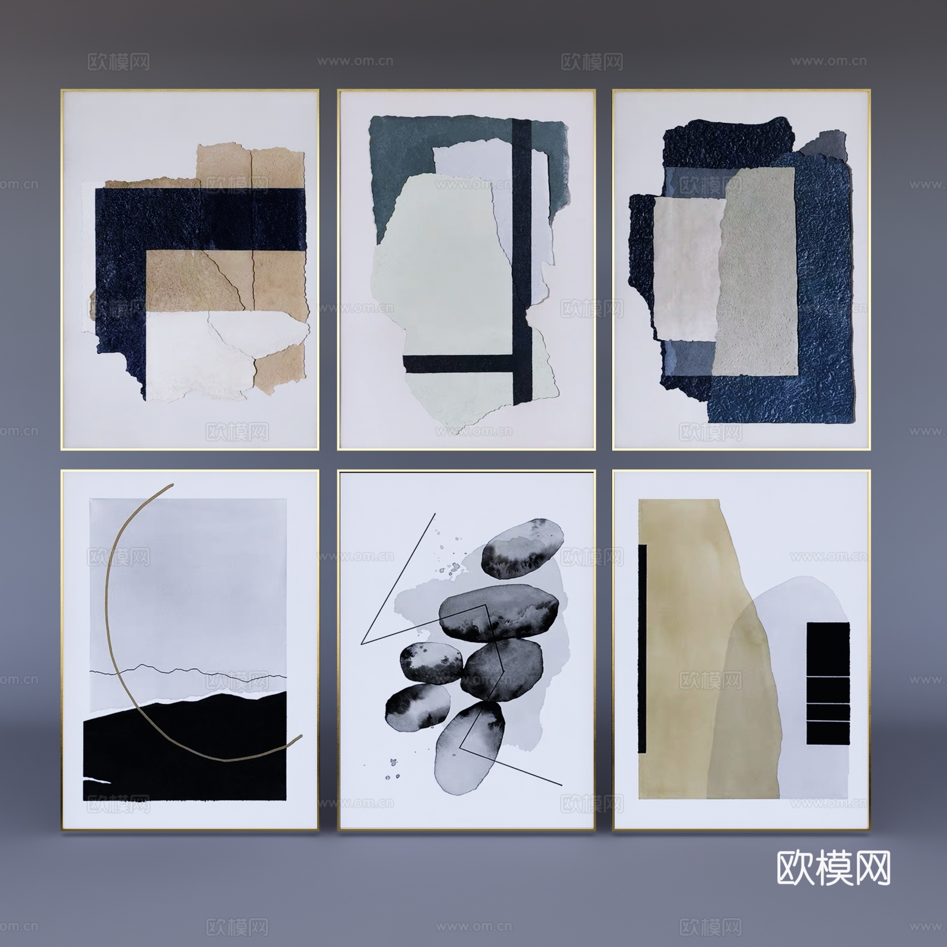 现代抽象装饰画su模型下载