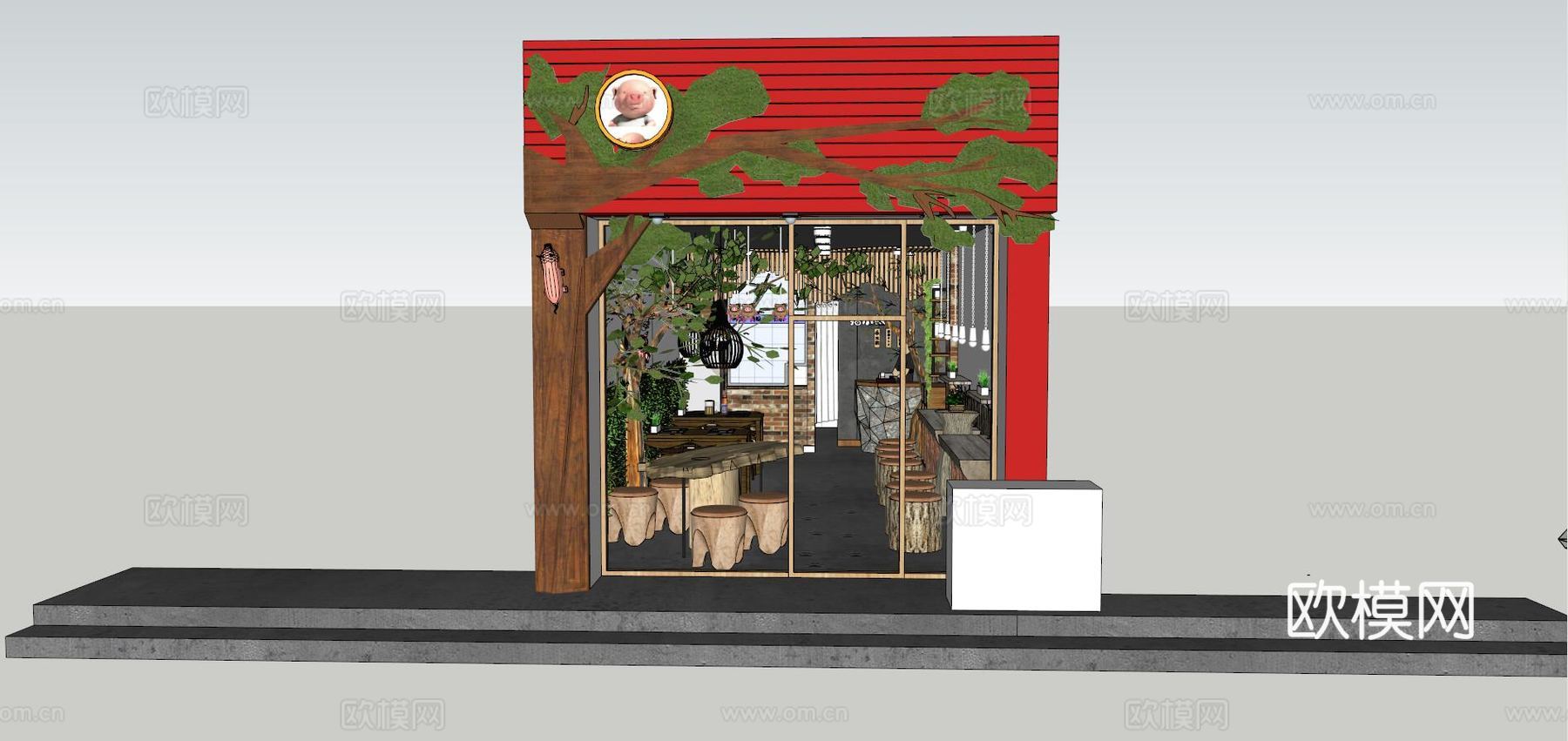 新中式快餐店su模型下载