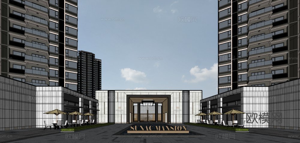 现代高层公寓楼su模型下载