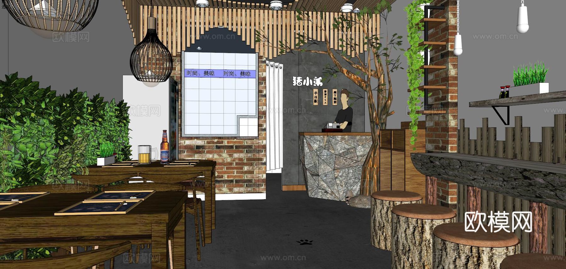 新中式快餐店su模型下载