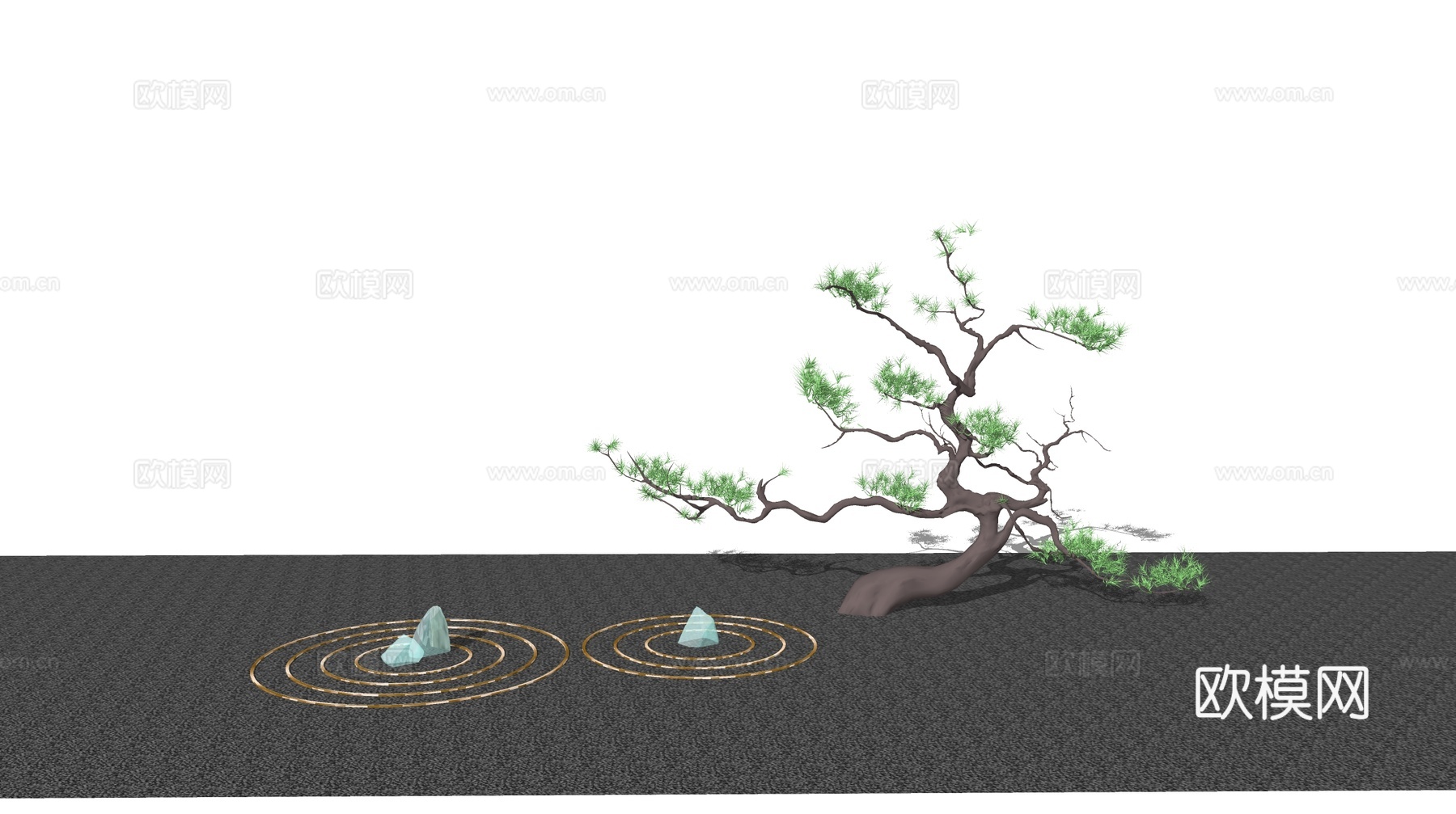 新中式松树景观小品su模型下载
