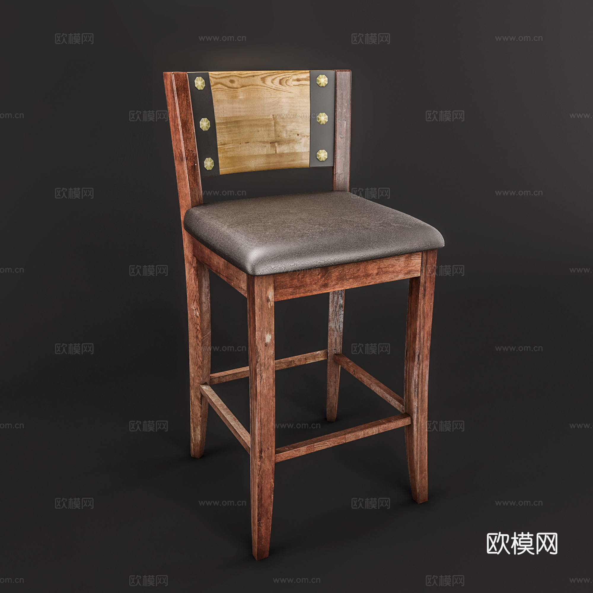 美式吧椅 旧木吧椅 咖啡厅餐厅吧椅3d模型