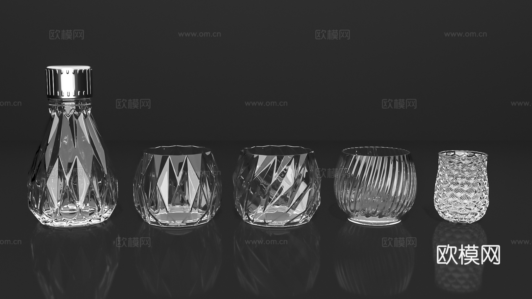酒杯酒瓶玻璃杯玻璃瓶水晶杯3d模型