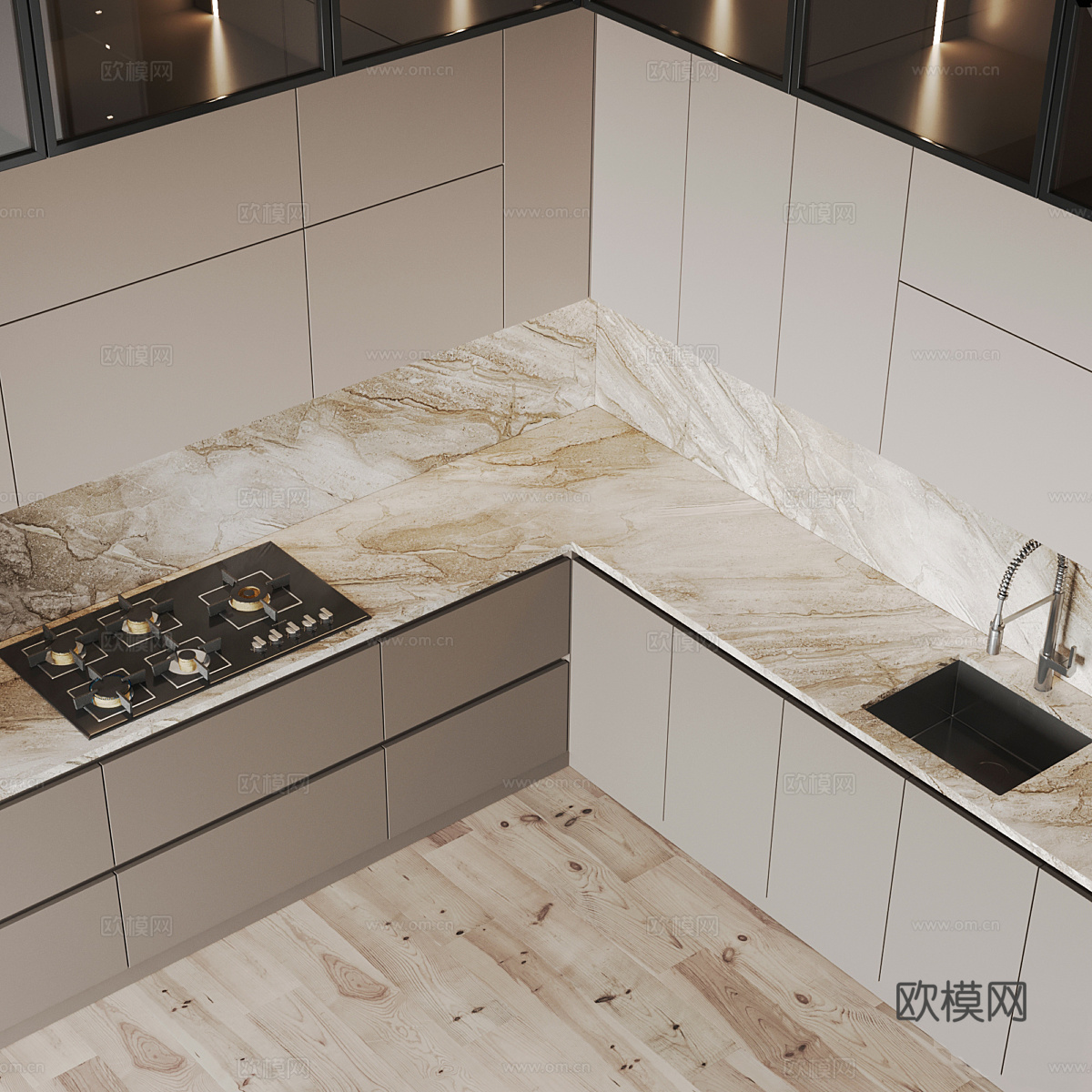 现代意式极简橱柜3d模型