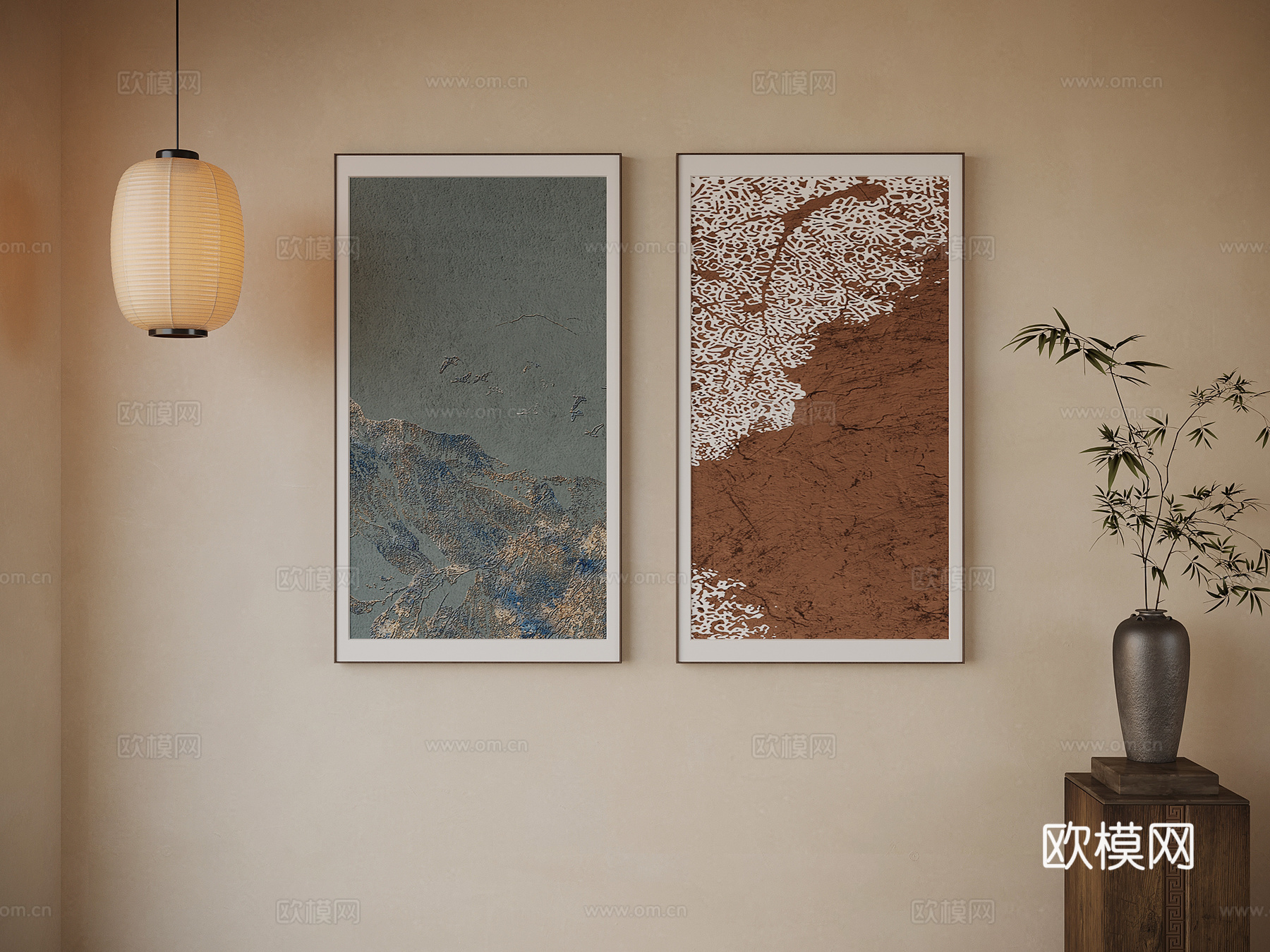 新中式挂画 装饰画组合3d模型