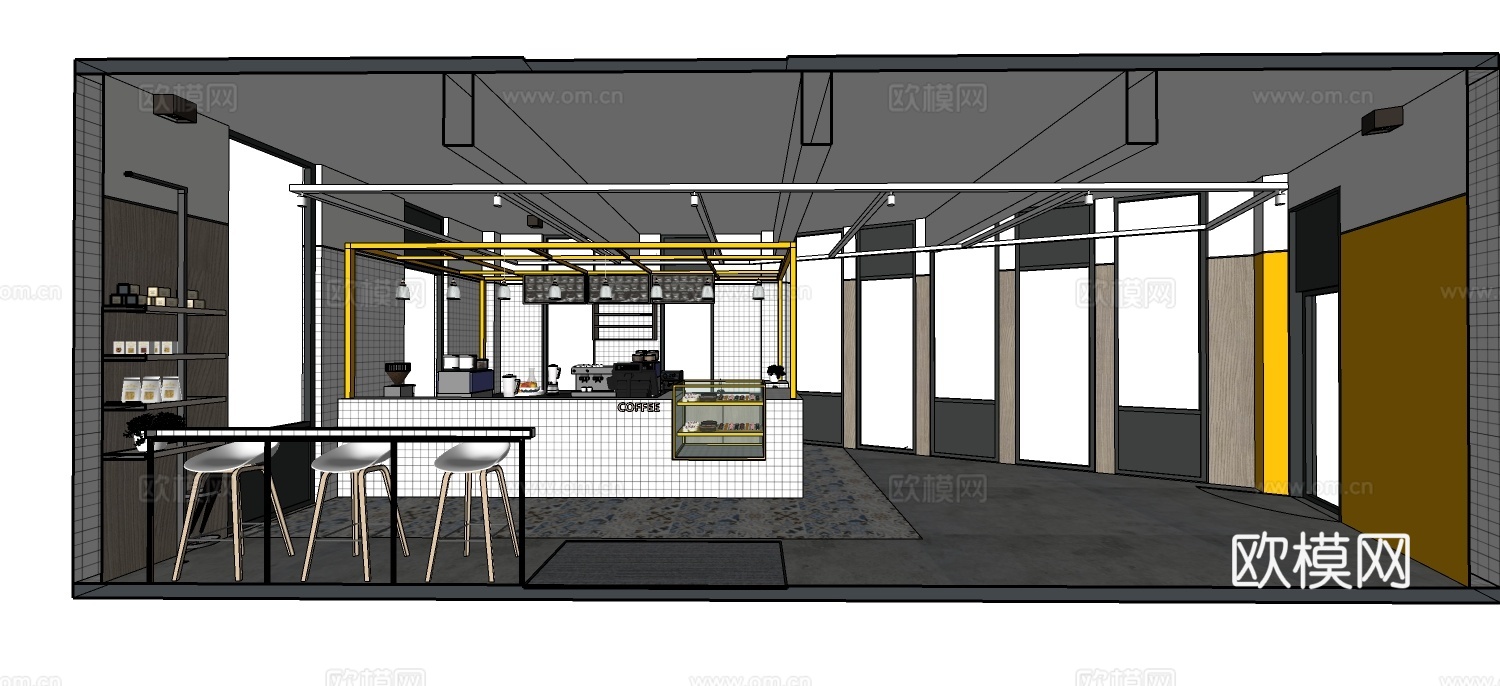 现代奶茶店su模型下载