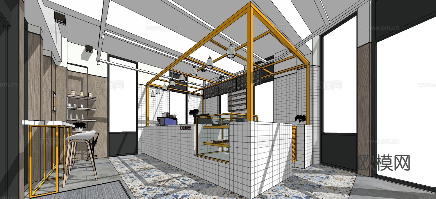 现代奶茶店su模型下载