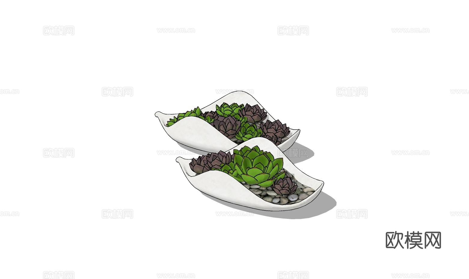 现代多肉植物盆栽su模型下载