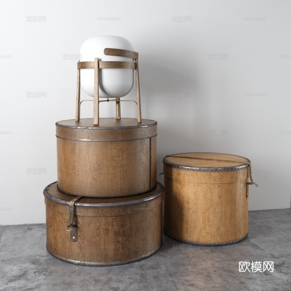 中古风饰品摆件  装饰盒 台灯3d模型