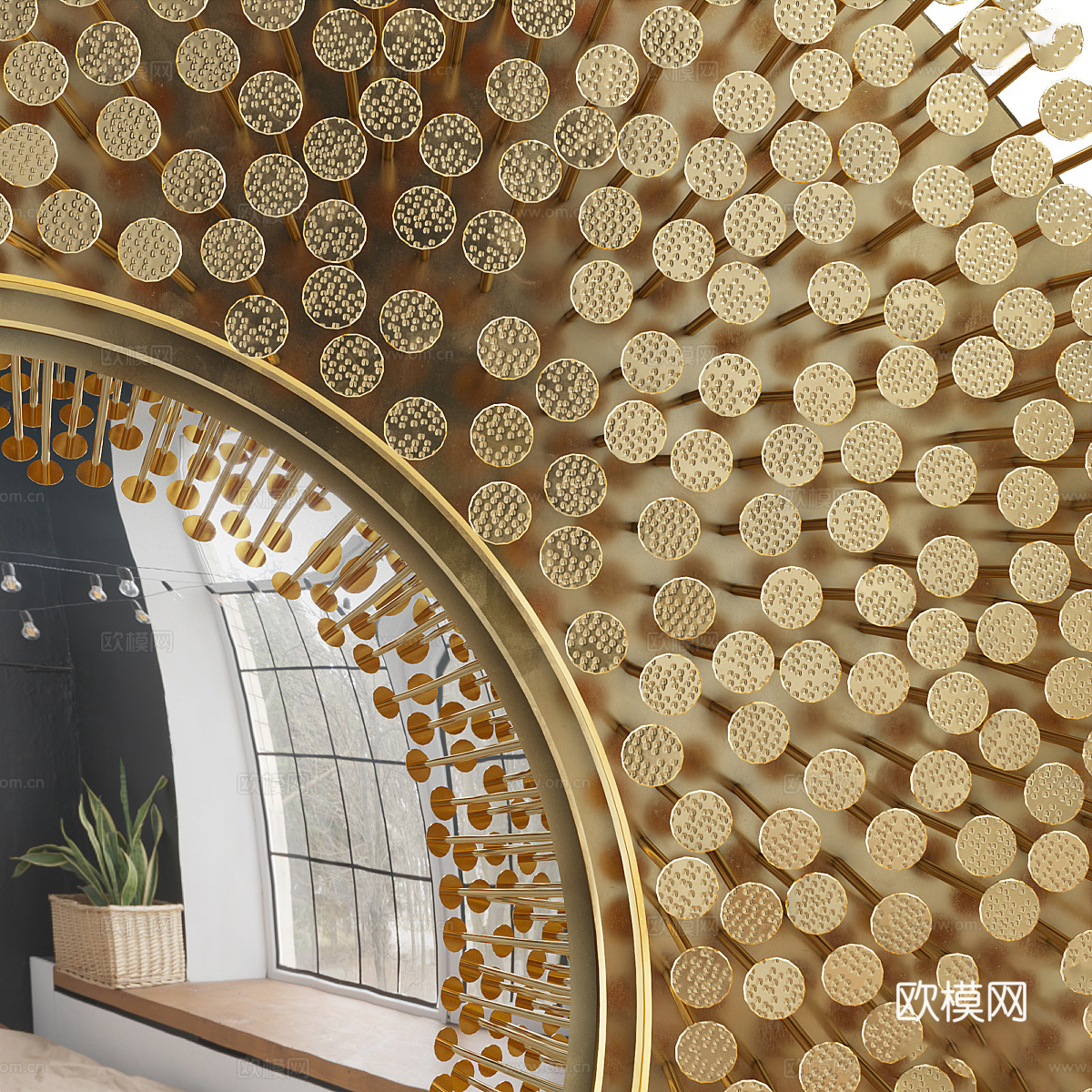 现代轻奢钉板装饰圆镜3d模型