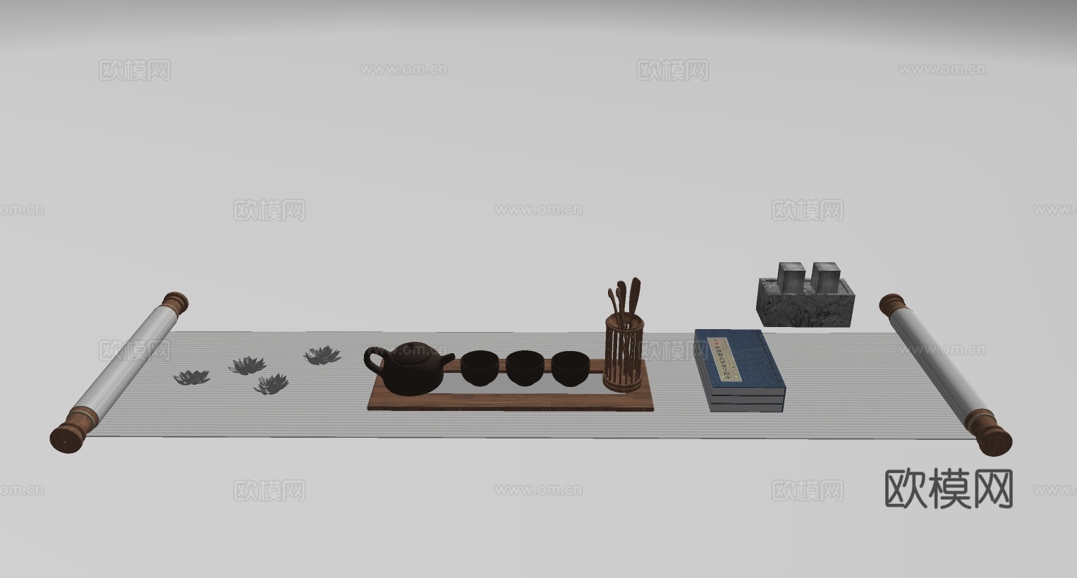 新中式茶具su模型下载