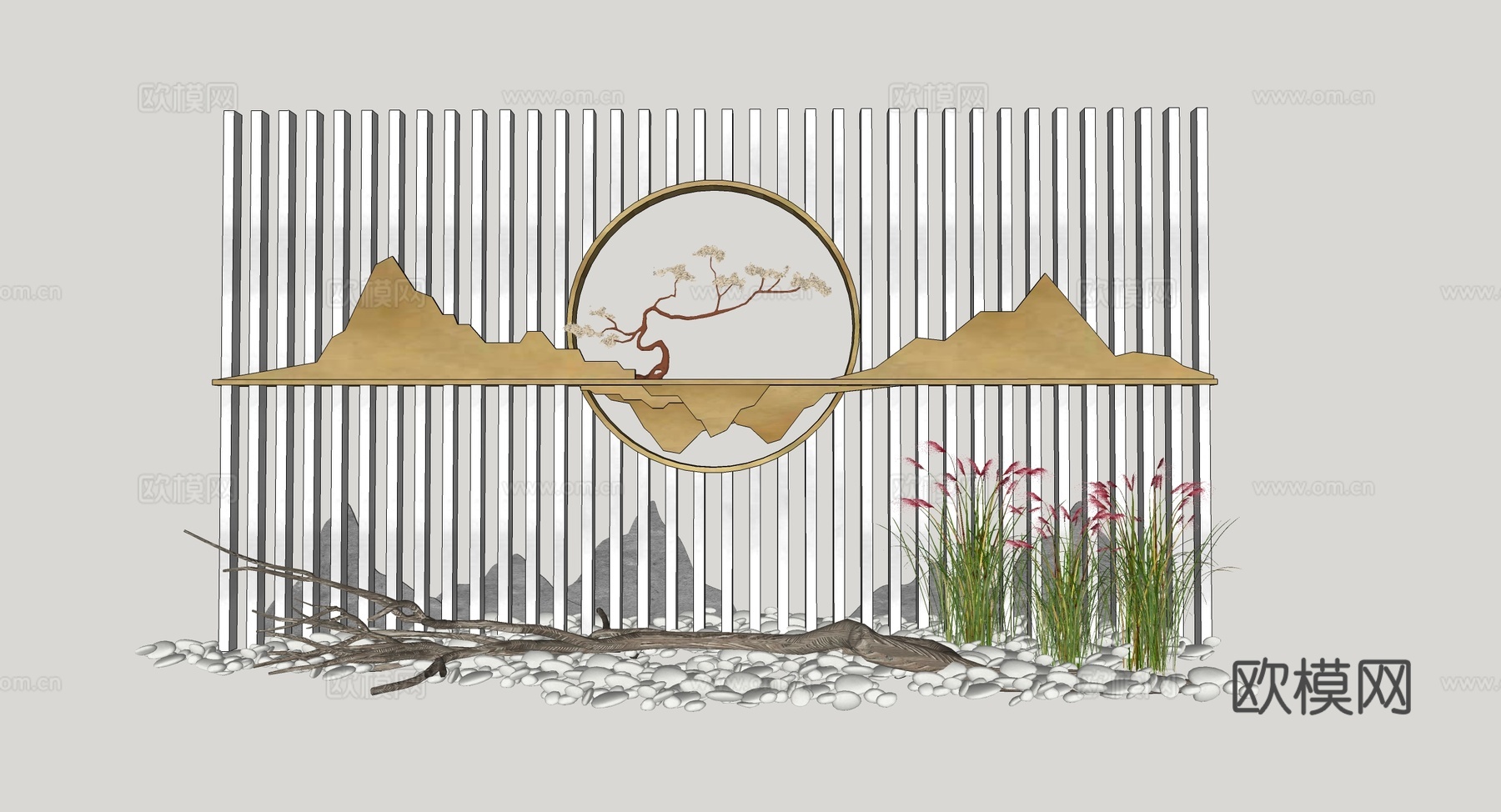 新中式景观小品su模型下载