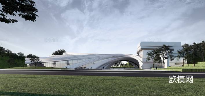 现代总部园区建筑外观su模型下载