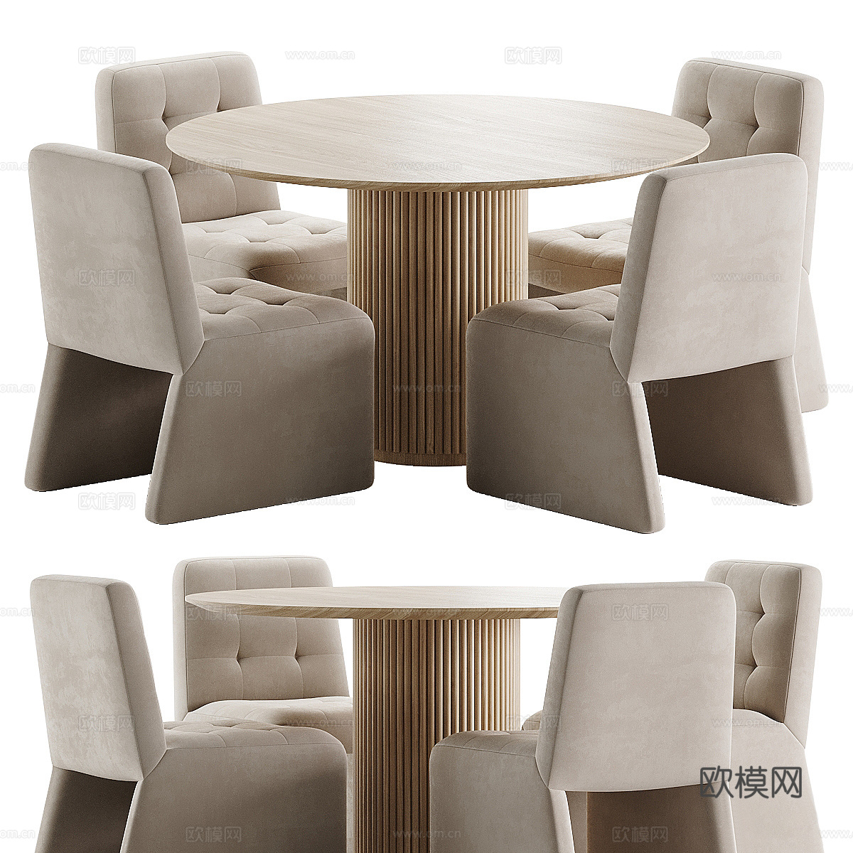 现代奶油风圆餐桌椅组合3d模型