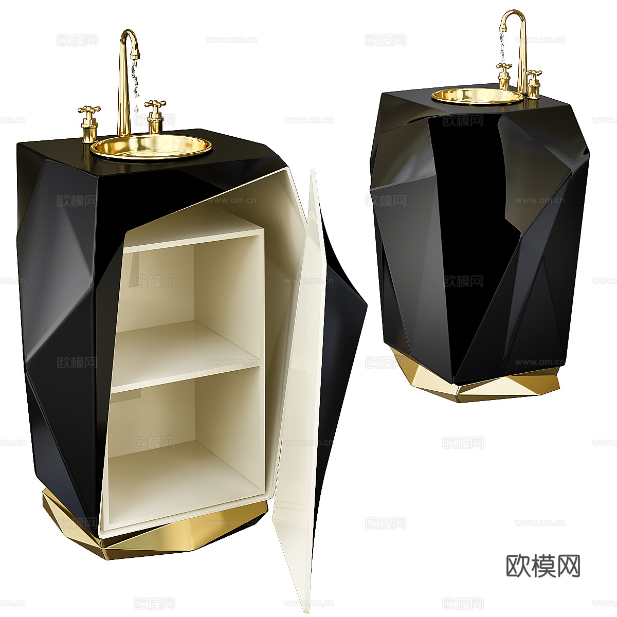 现代意式轻奢洗手台 柱盆3d模型