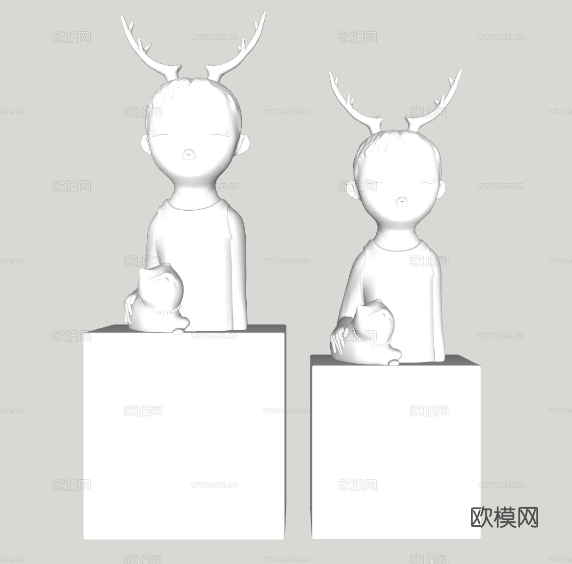 现代鹿角男孩雕塑su模型下载