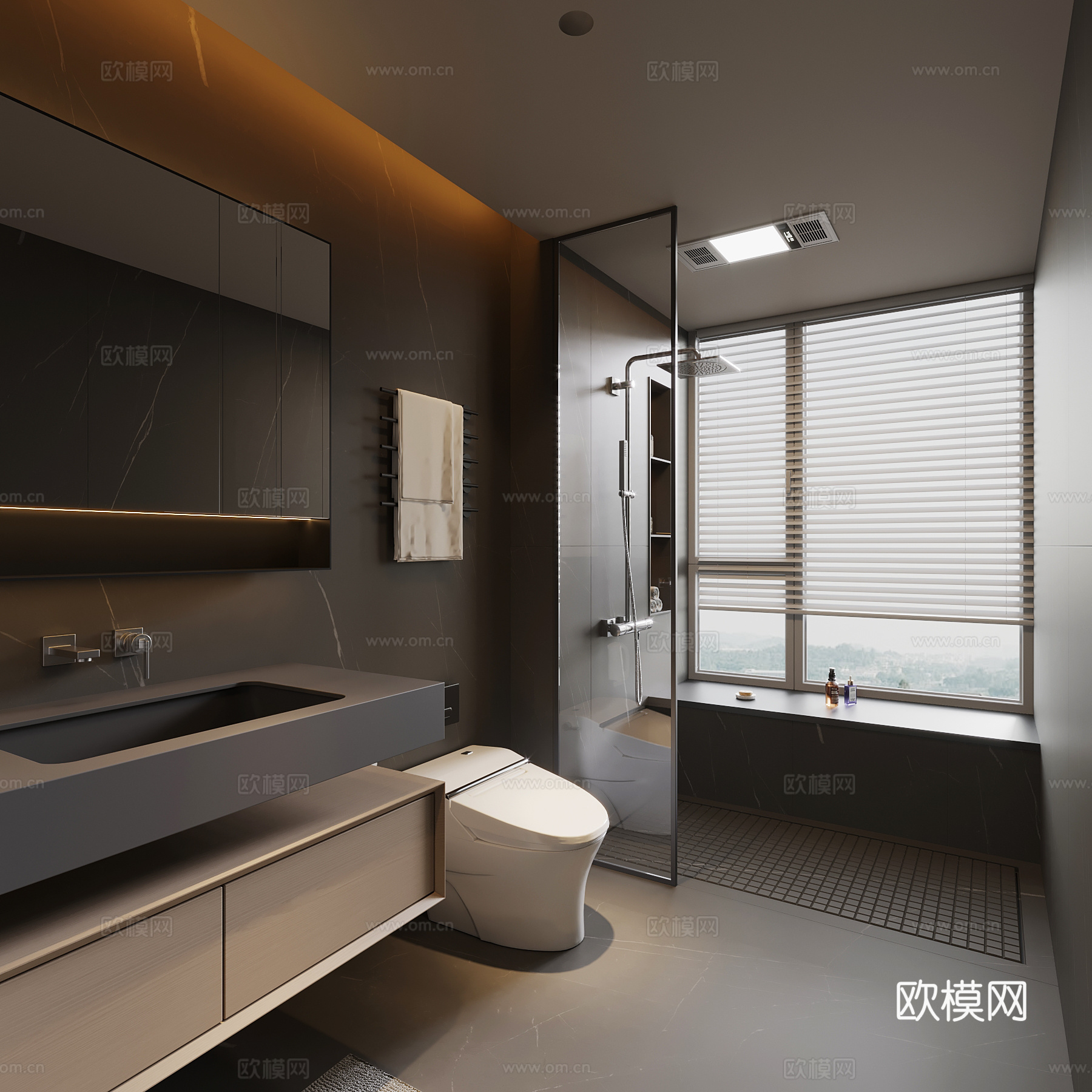 现代意式卫生间 浴室柜 马桶 淋浴间su模型