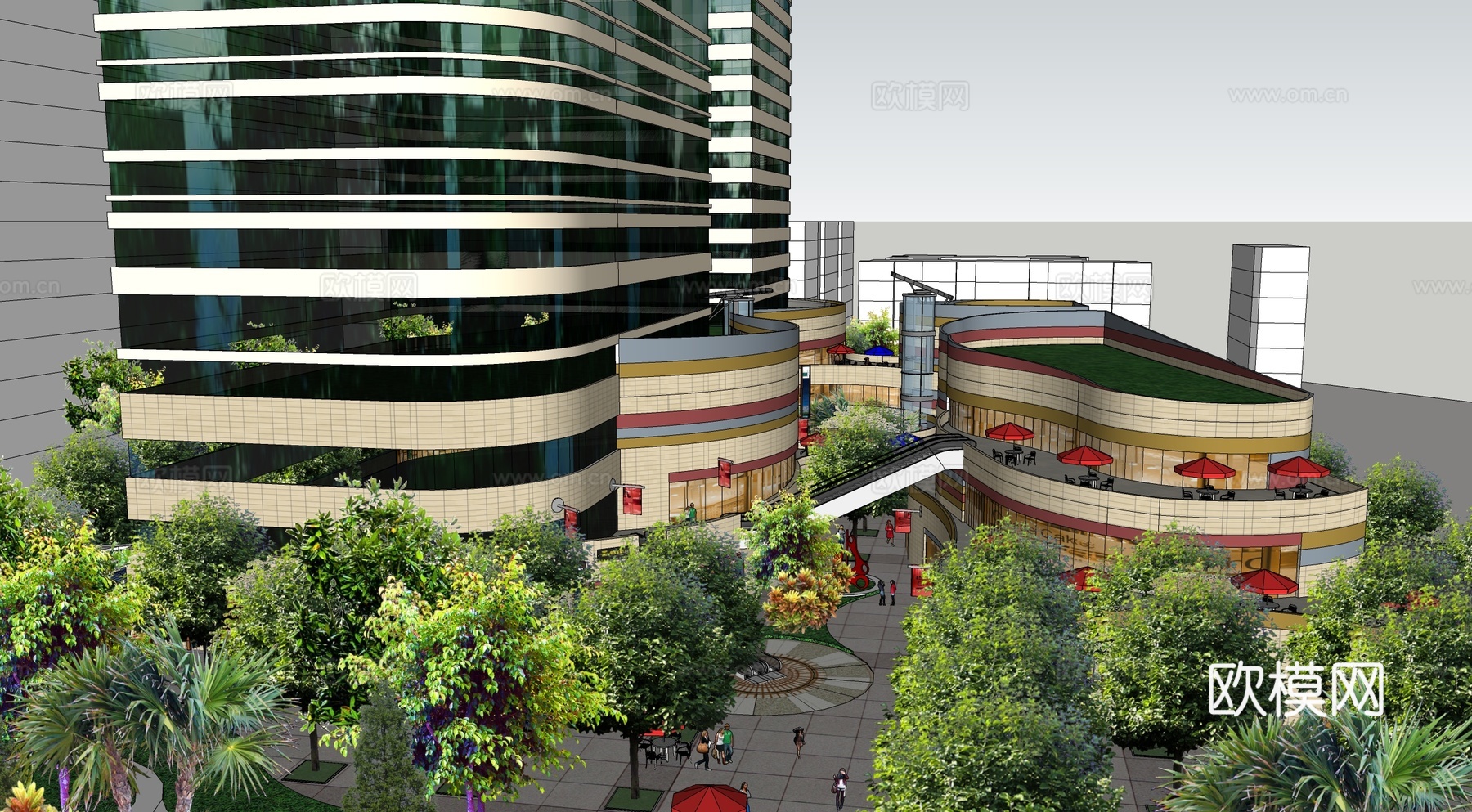 现代商业街su模型下载下载（渲染图1）