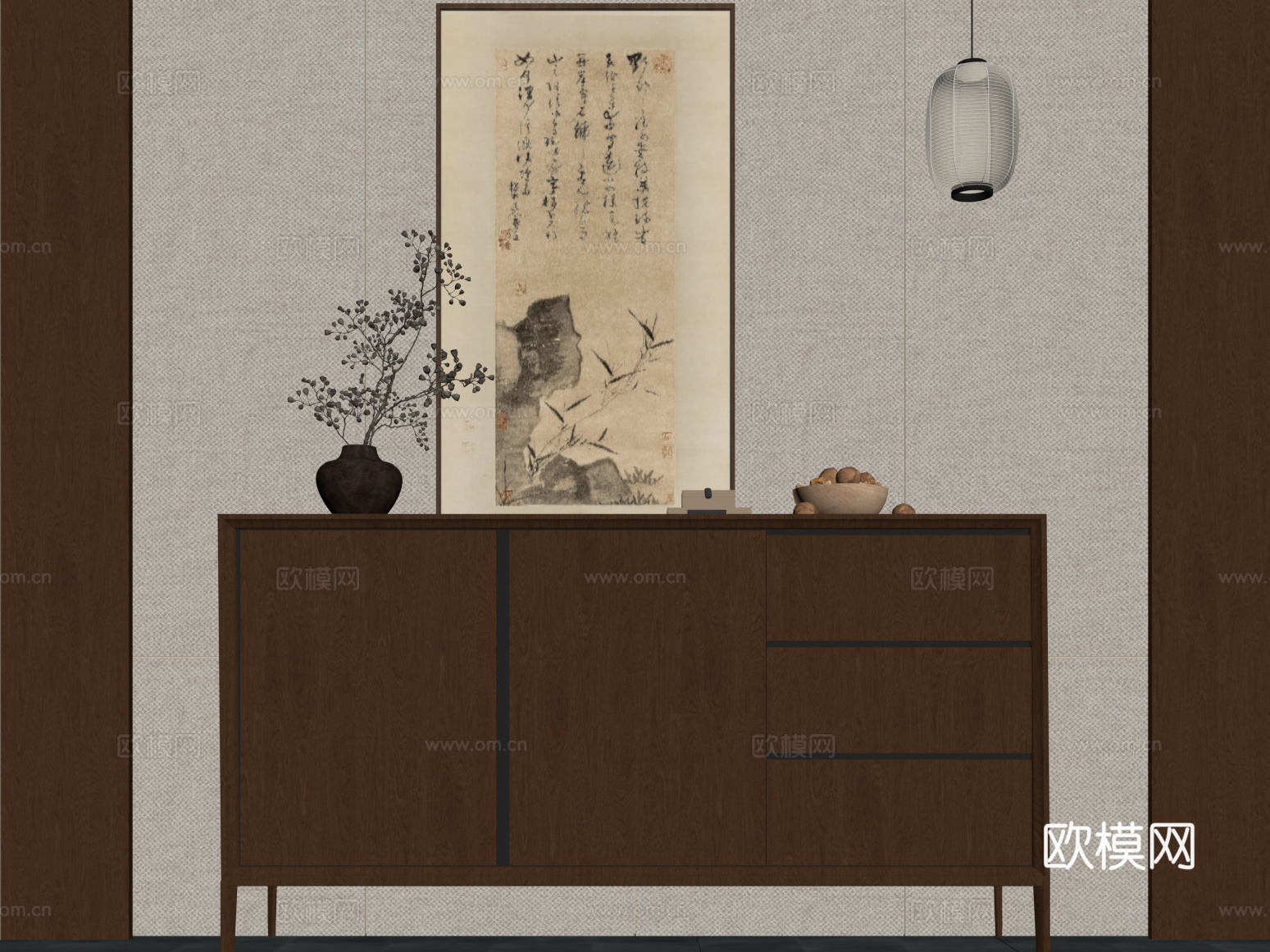 新中式边柜 玄关柜 装饰柜su模型