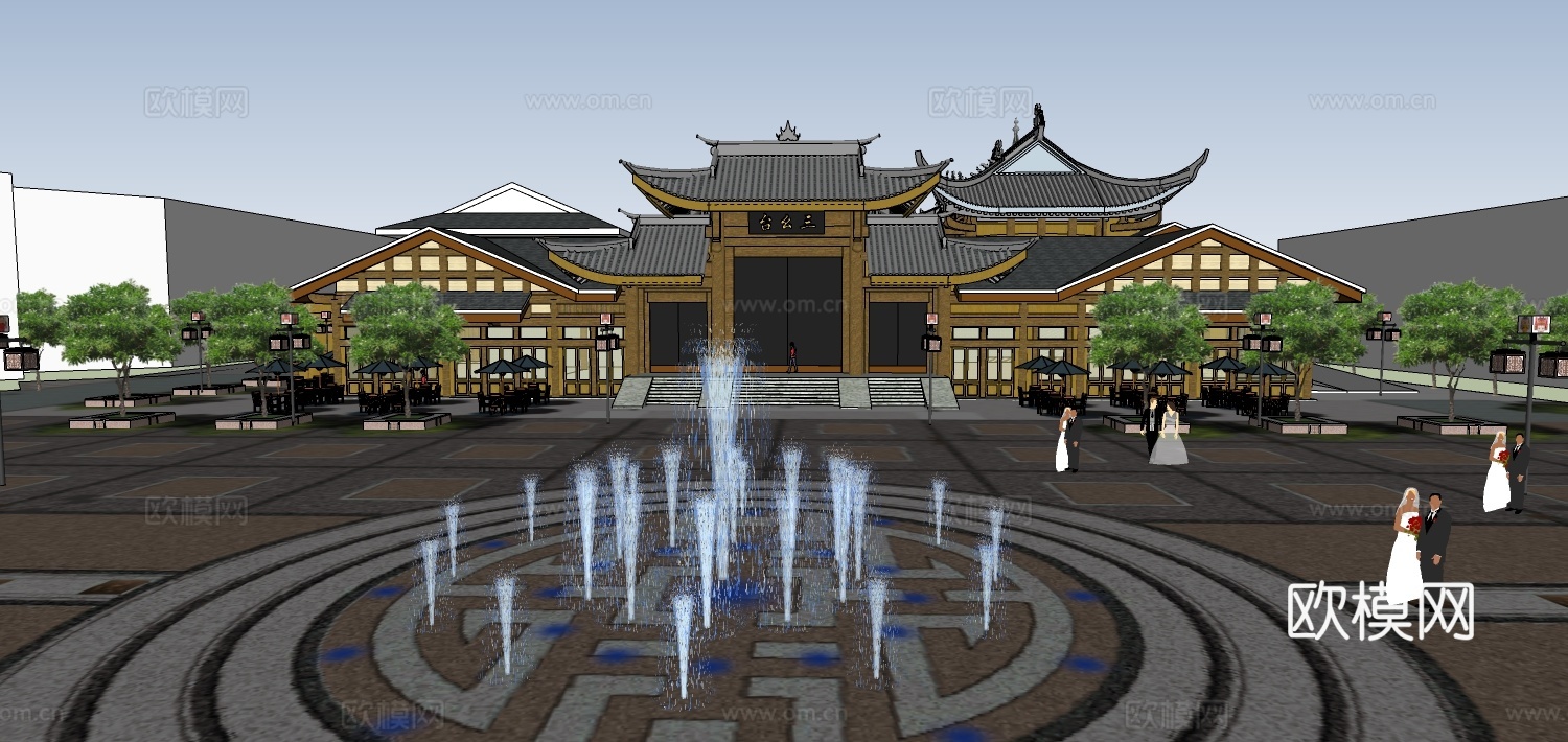 中式寺庙su模型下载