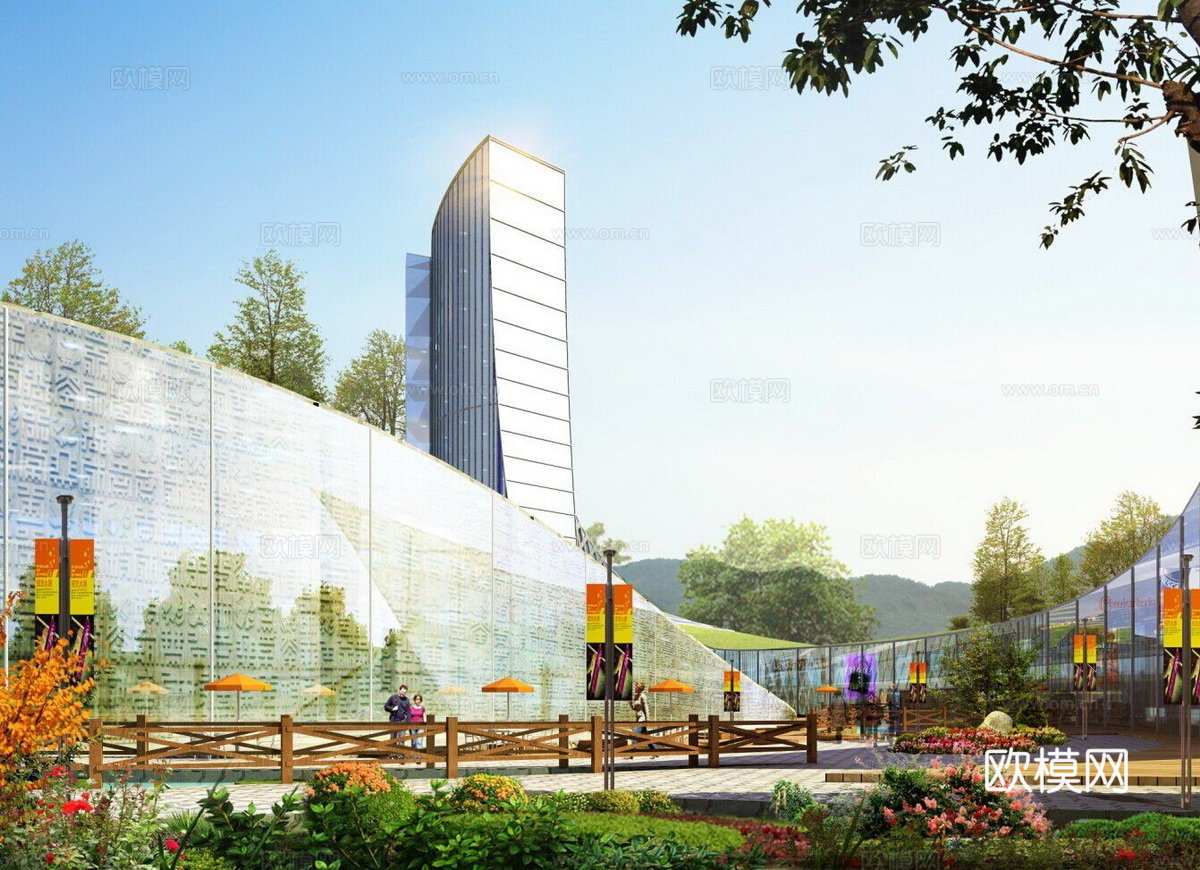 现代旅游区游客接待中心su模型下载