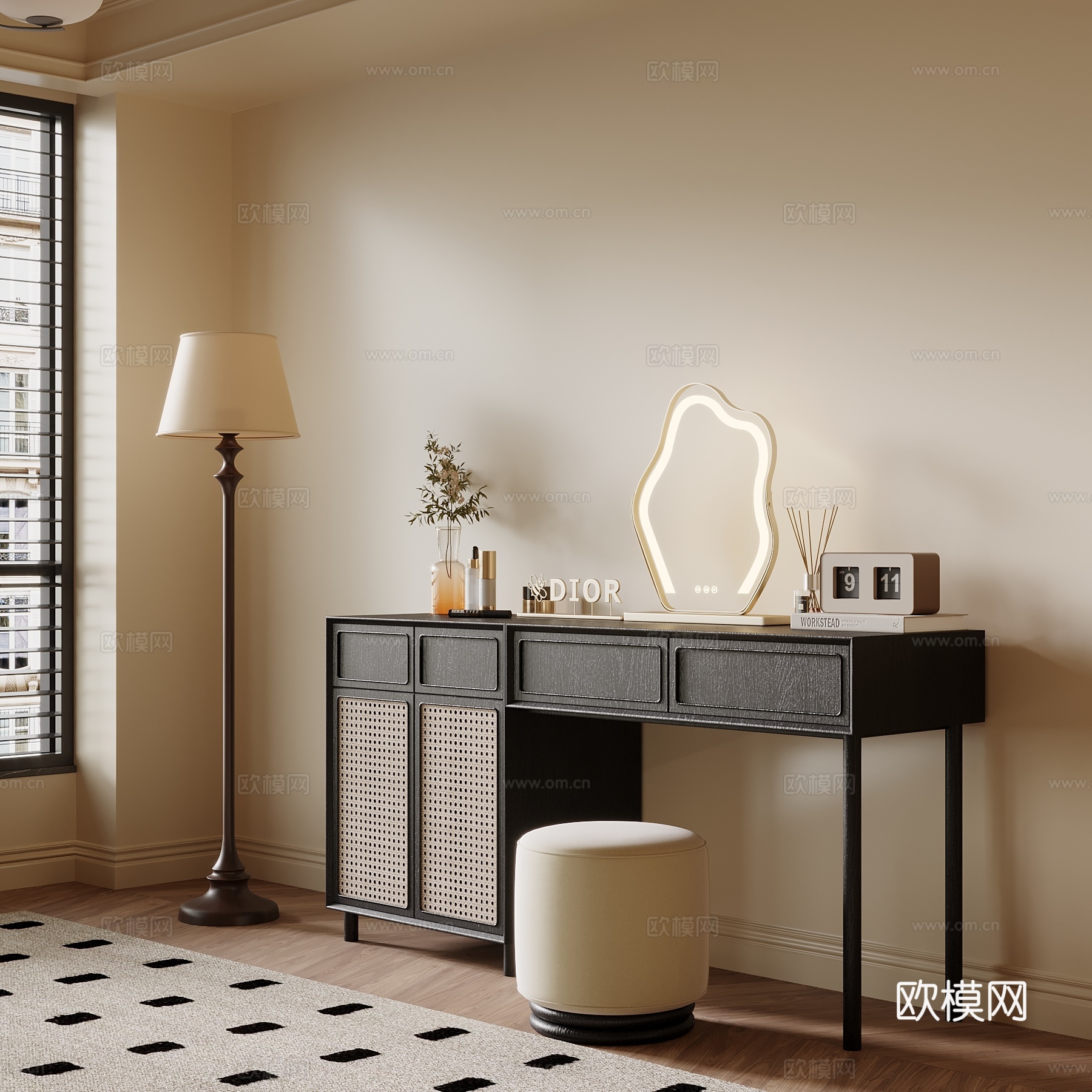 法式梳妆台 梳妆凳3d模型