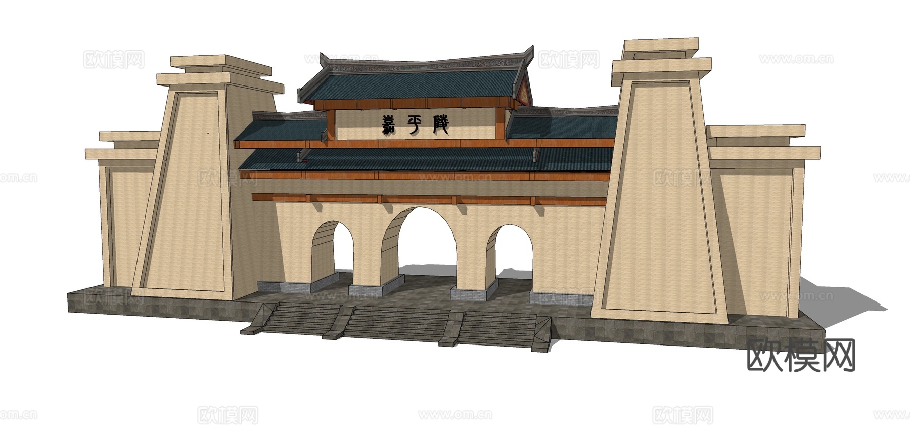 新中式景区大门su模型下载